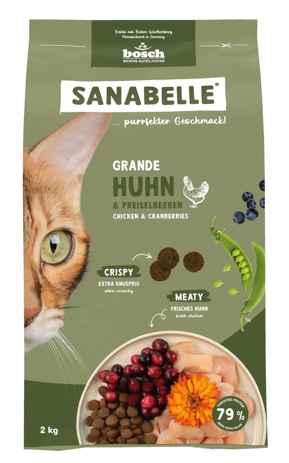 Sanabelle Katzentrockenfutter Adult Grande mit Huhn & Preiselbeeren für Katzen großer Rassen 2 kg