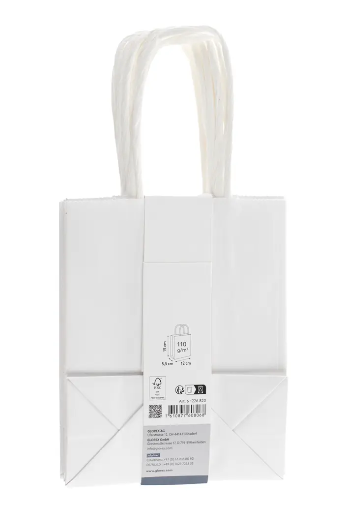 Glorex Papiertragetasche mit Kordelgriff weiß 10 Stk. 12 x 15 cm