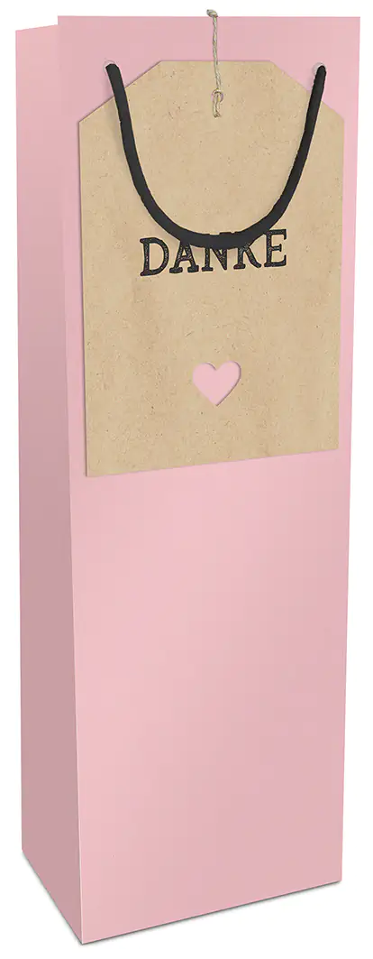 Flaschen-Geschenktasche rosa Danke 12 x 36 cm Flaschen-Geschenktasche rosa Danke 12 x 36 cm