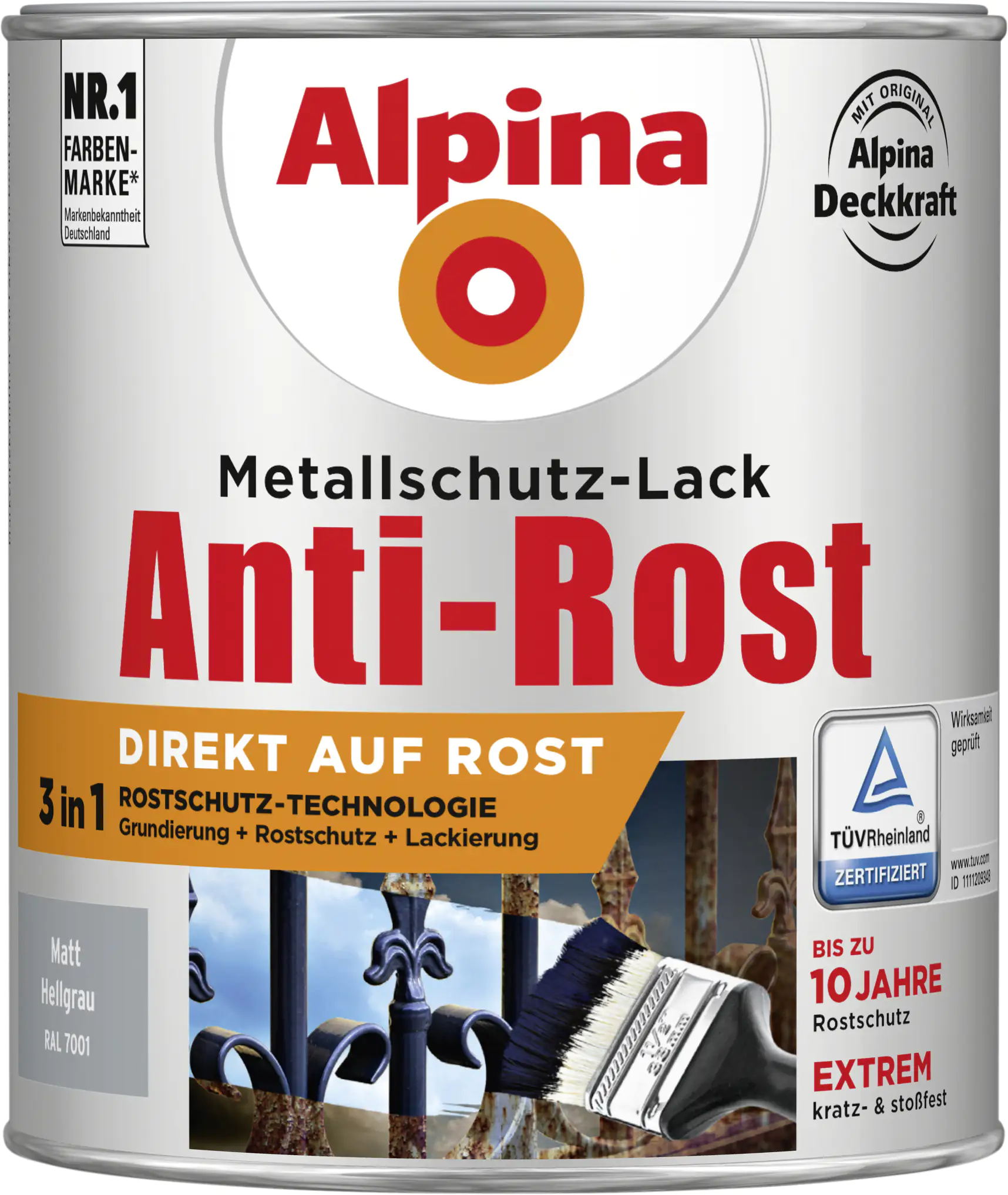 Alpina Metallschutz-Lack Anti-Rost 750 ml hellgrau matt Alpina Metallschutz-Lack Anti-Rost 750 ml hellgrau matt