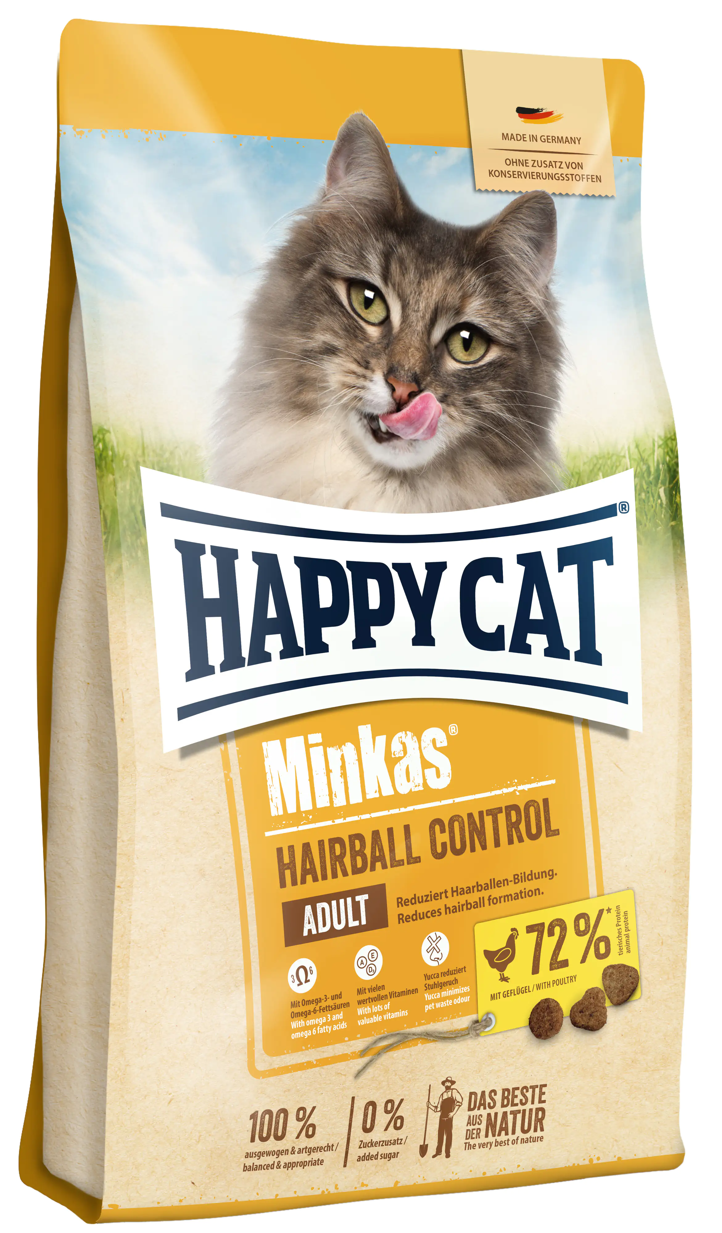 HappyCat Katzenfutter Minkas Hairball Control Geflügel 10 kg