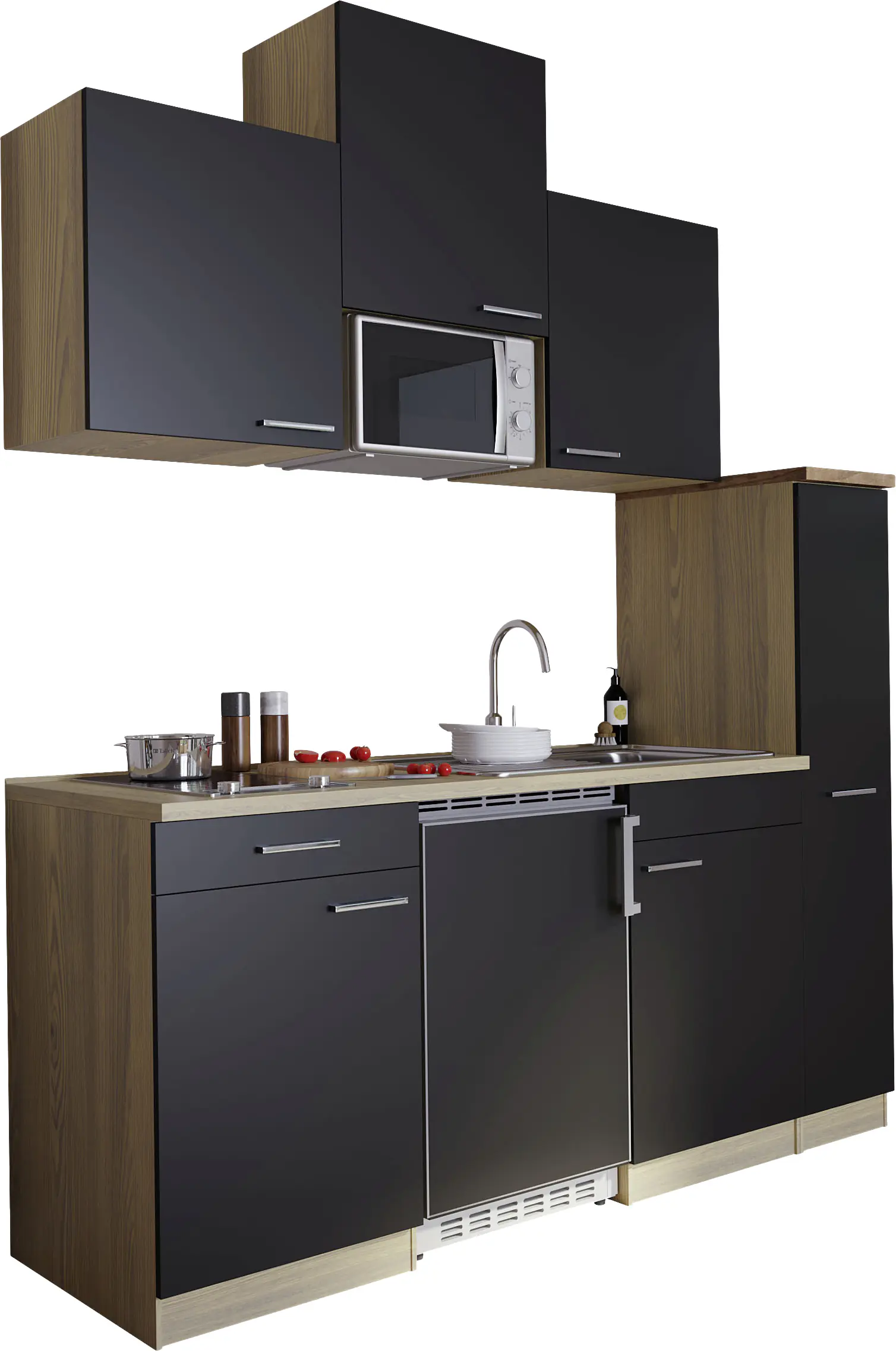 Respekta Economy Küchenblock 180 cm schwarz, Eiche Sonoma, KB180ESSMIC