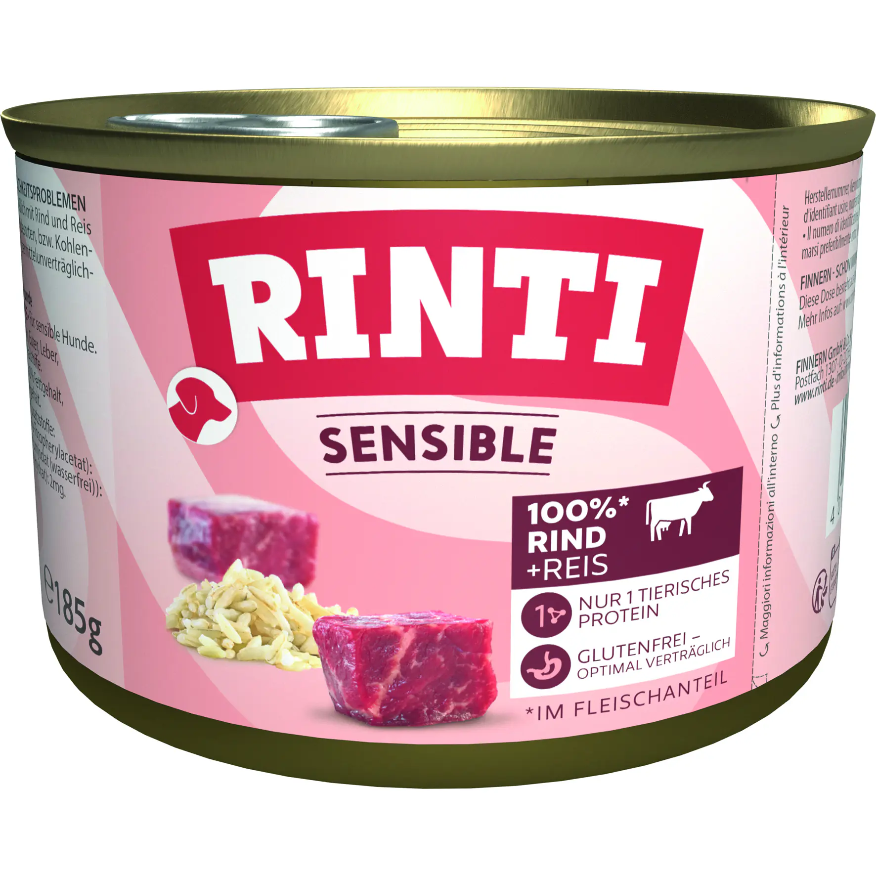 Rinti Sensible Hundenassfutter Adult 185 g Rind & Reis