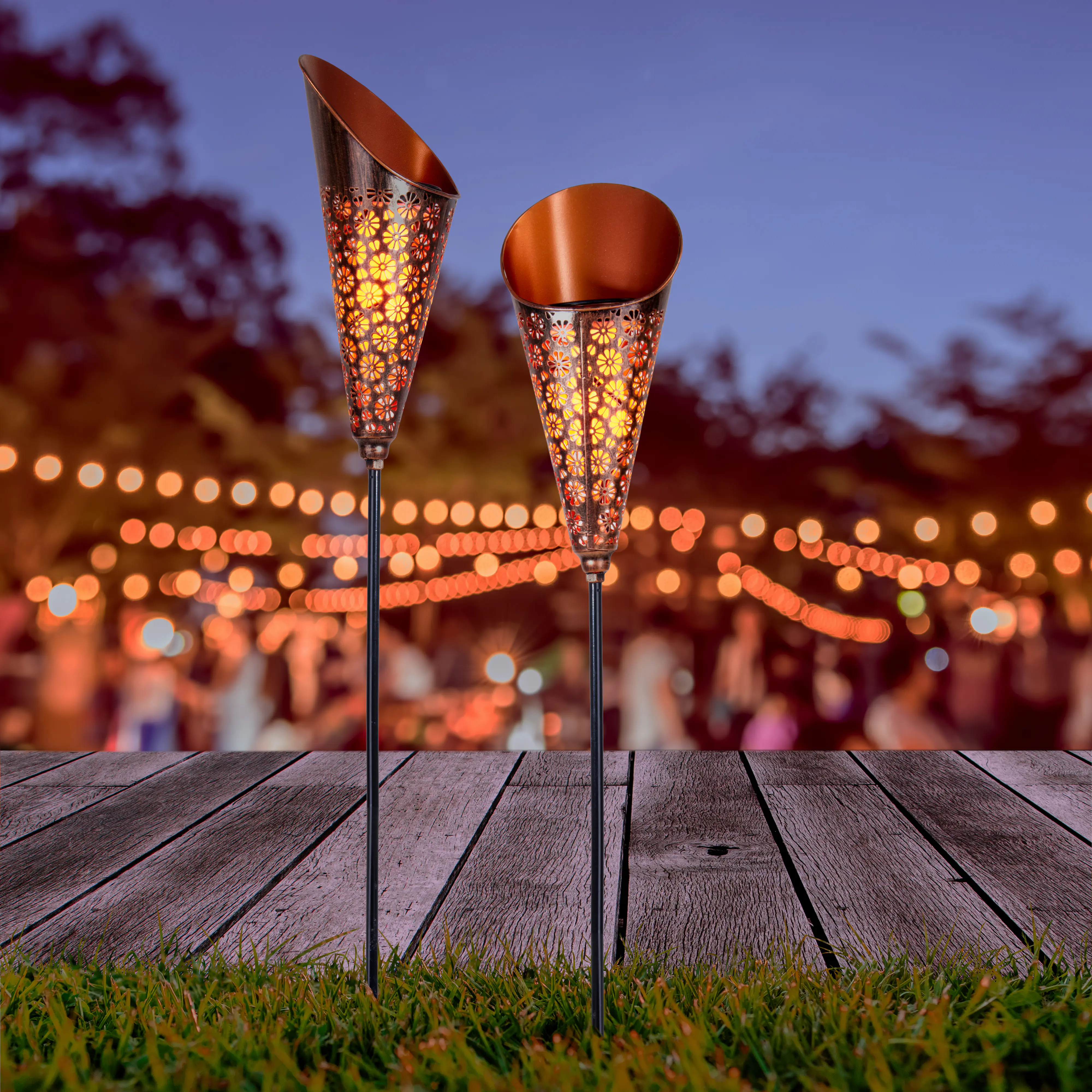 Näve Solar-Gartenleuchte Torch LED mit Dämmerungssensor 96 cm kupfer