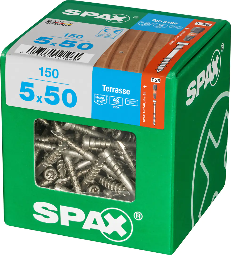 Spax Terrassenschrauben 5.0 x 50 mm TX 25 - 150 Stk. Spax Terrassenschrauben 5.0 x 50 mm TX 25 - 150 Stk.