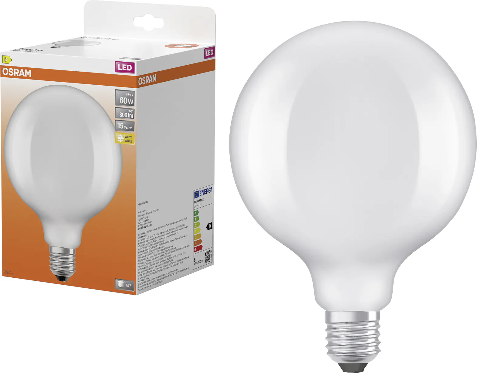 Osram LED Leuchtmittel E27 Star Globe 5,9W matt warmweiß Osram LED Leuchtmittel E27 Star Globe 5,9W matt warmweiß