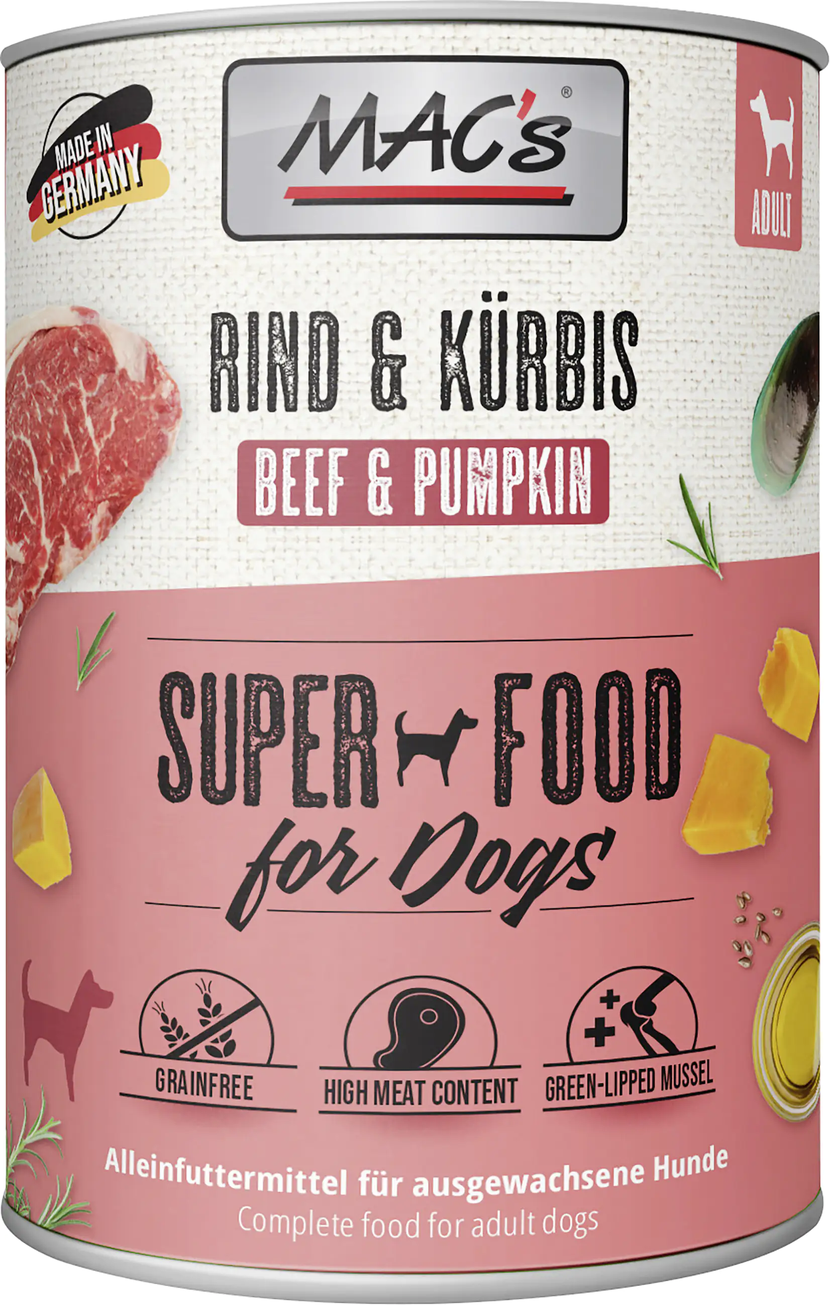 Macs Dog Hundenassfutter Adult getreidefrei 400 g Rind & Kürbis Macs Dog Hundenassfutter Adult getreidefrei 400 g Rind & Kürbis