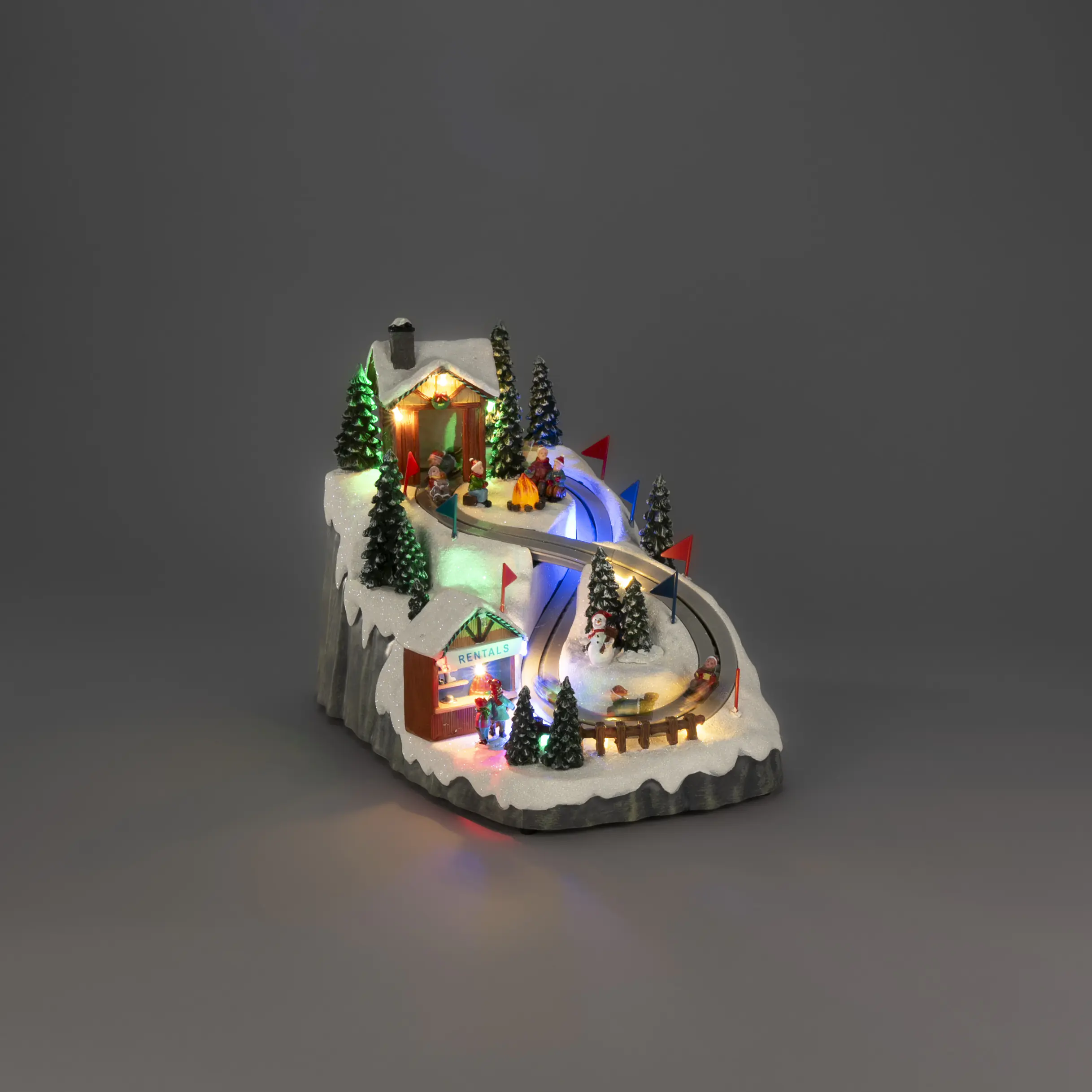 Konstsmide LED-Szenerie Rodelbahn und Weihnachtsmusik batteriebetrieben mit Timer 26 x 36 cm bunt