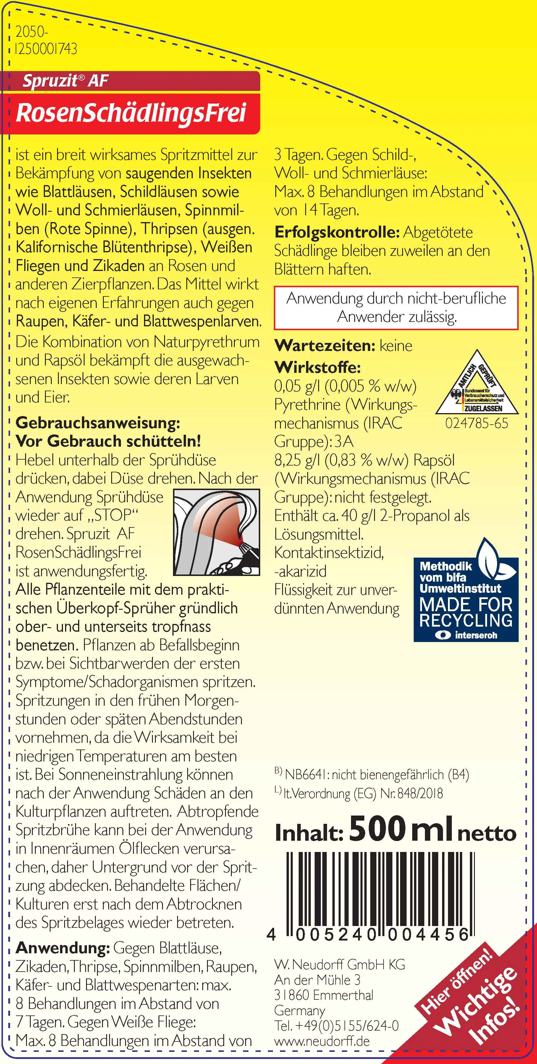Spruzit AF Rosen-Schädlingsfrei 500 ml