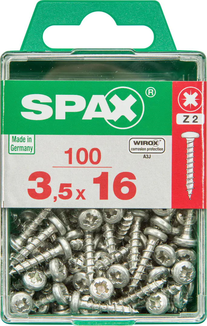 Spax Universalschrauben 3.5 x 16 mm PZ 2 Rundkopf - 100 Stk. Spax Universalschrauben 3.5 x 16 mm PZ 2 Rundkopf - 100 Stk.
