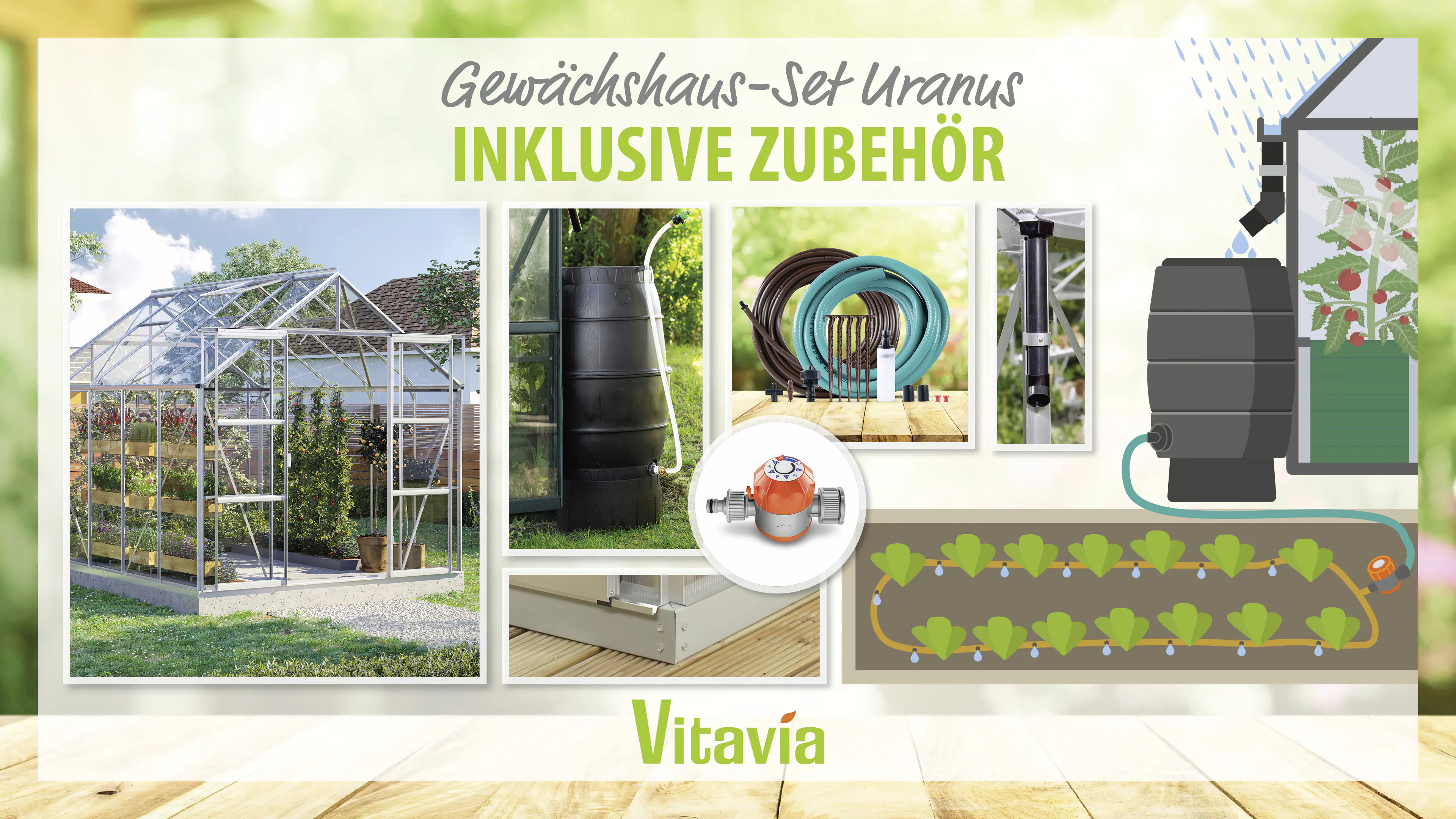 Vitavia Gewächshaus-Set Uranus 8300 ESG 3 mm alu 254 x 317 cm 