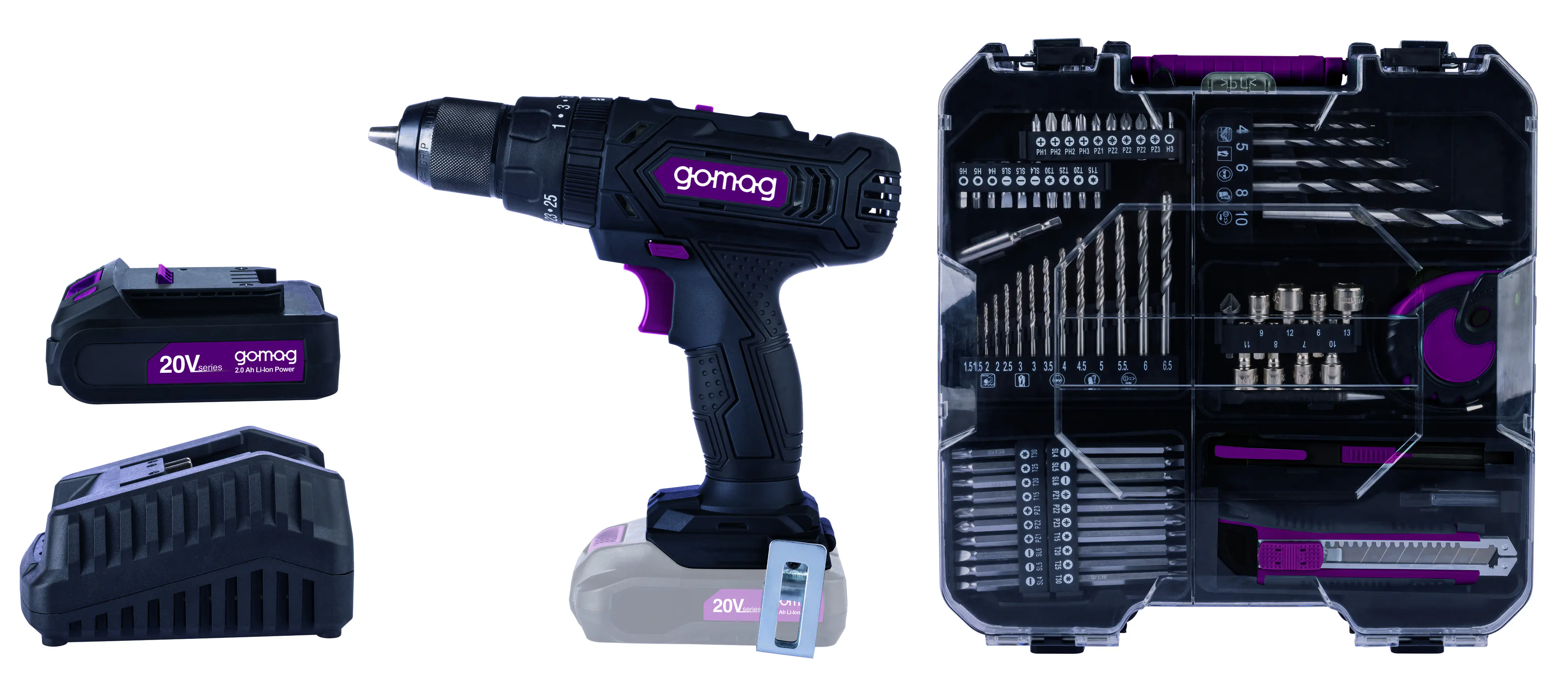 Gomag Akku-Schlagbohrschrauber-Set GO-CSK74/1 20 V Mobile Werkstatt Akku & Ladegerät Gomag Akku-Schlagbohrschrauber-Set GO-CSK74/1 20 V Mobile Werkstatt Akku & Ladegerät