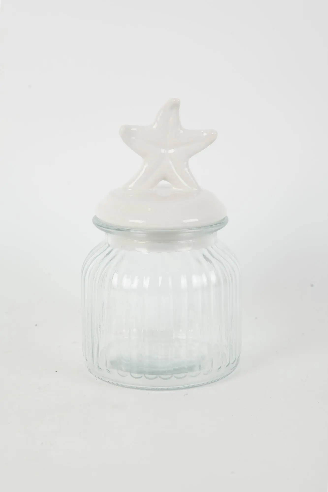 TrendLine Deko-Aufbewahrungsglas mit Keramikdeckel & Stern Ø 10 x 19 cm klar/weiß