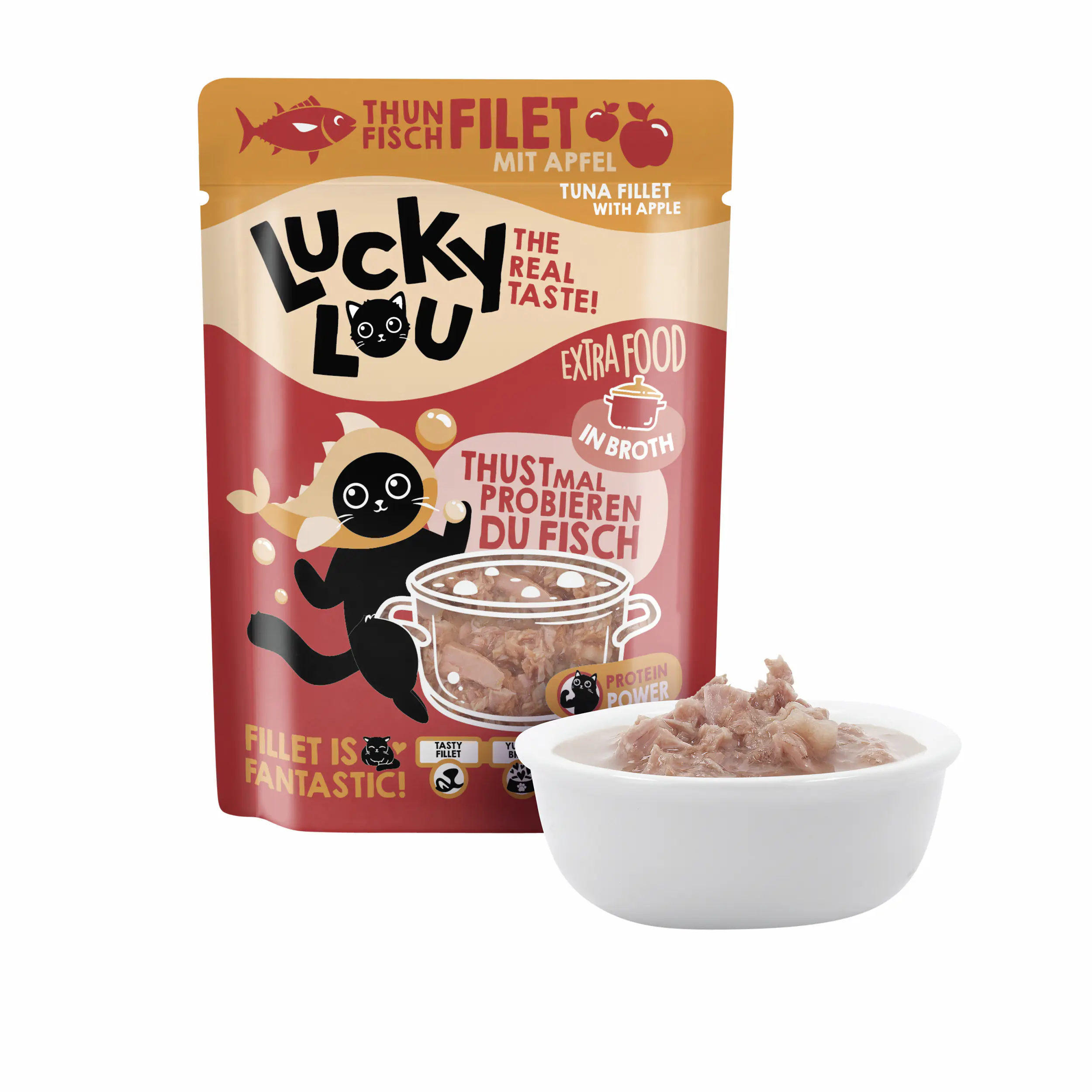 Lucky Lou Extrafood Katzennassfutter Adult getreidefrei 70 g Thunfisch & Apfel in Sud
