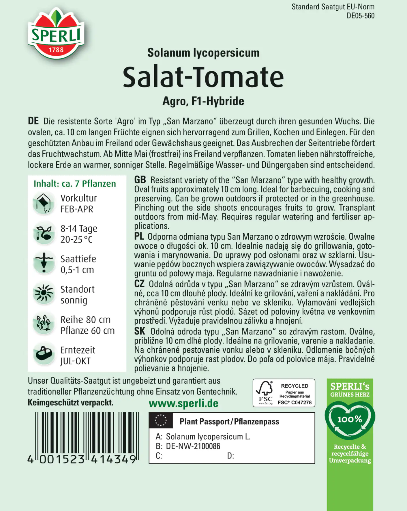 Sperli Salat-Tomate Agro F1 Sperli Salat-Tomate Agro F1