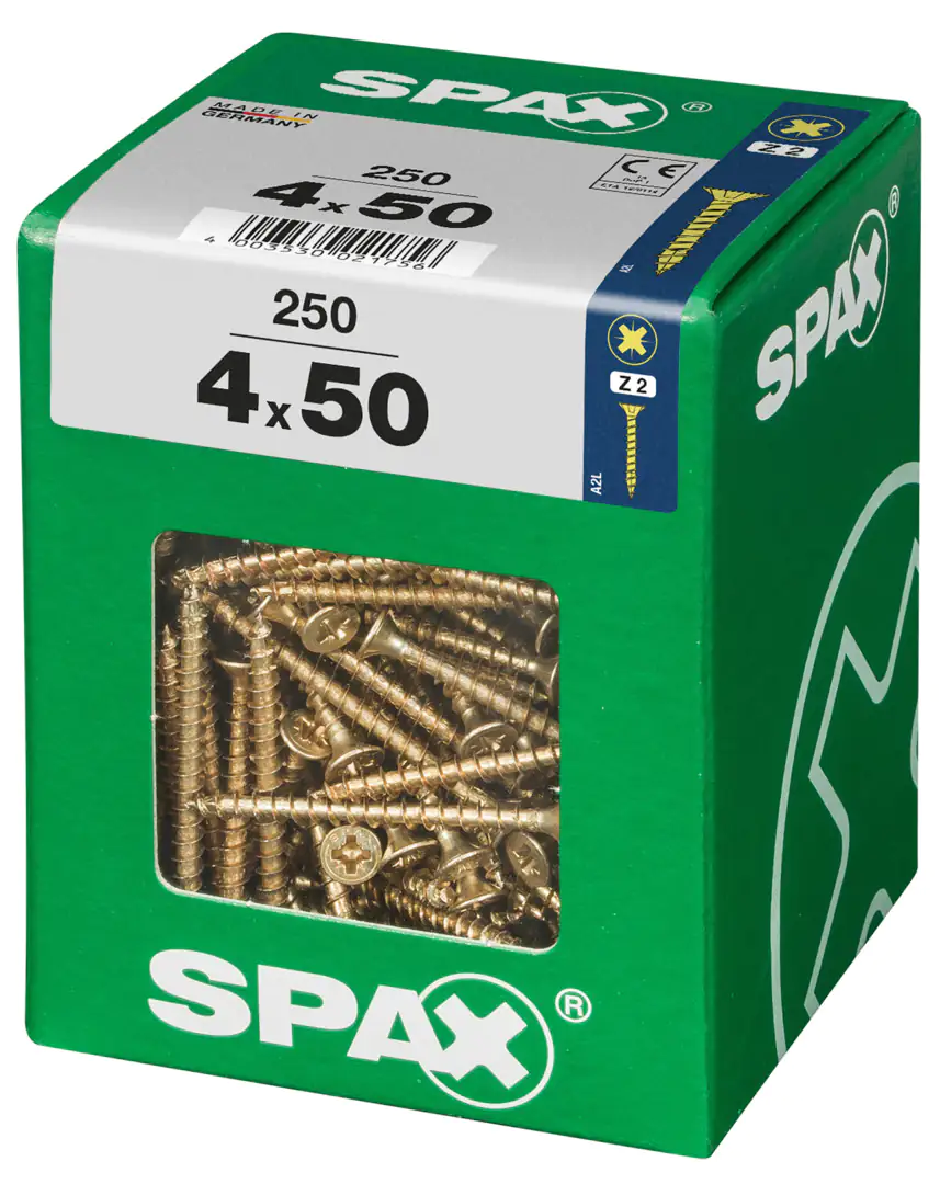 Spax Universalschrauben 4.0 x 50 mm PZ 2 - 250 Stk. Spax Universalschrauben 4.0 x 50 mm PZ 2 - 250 Stk.