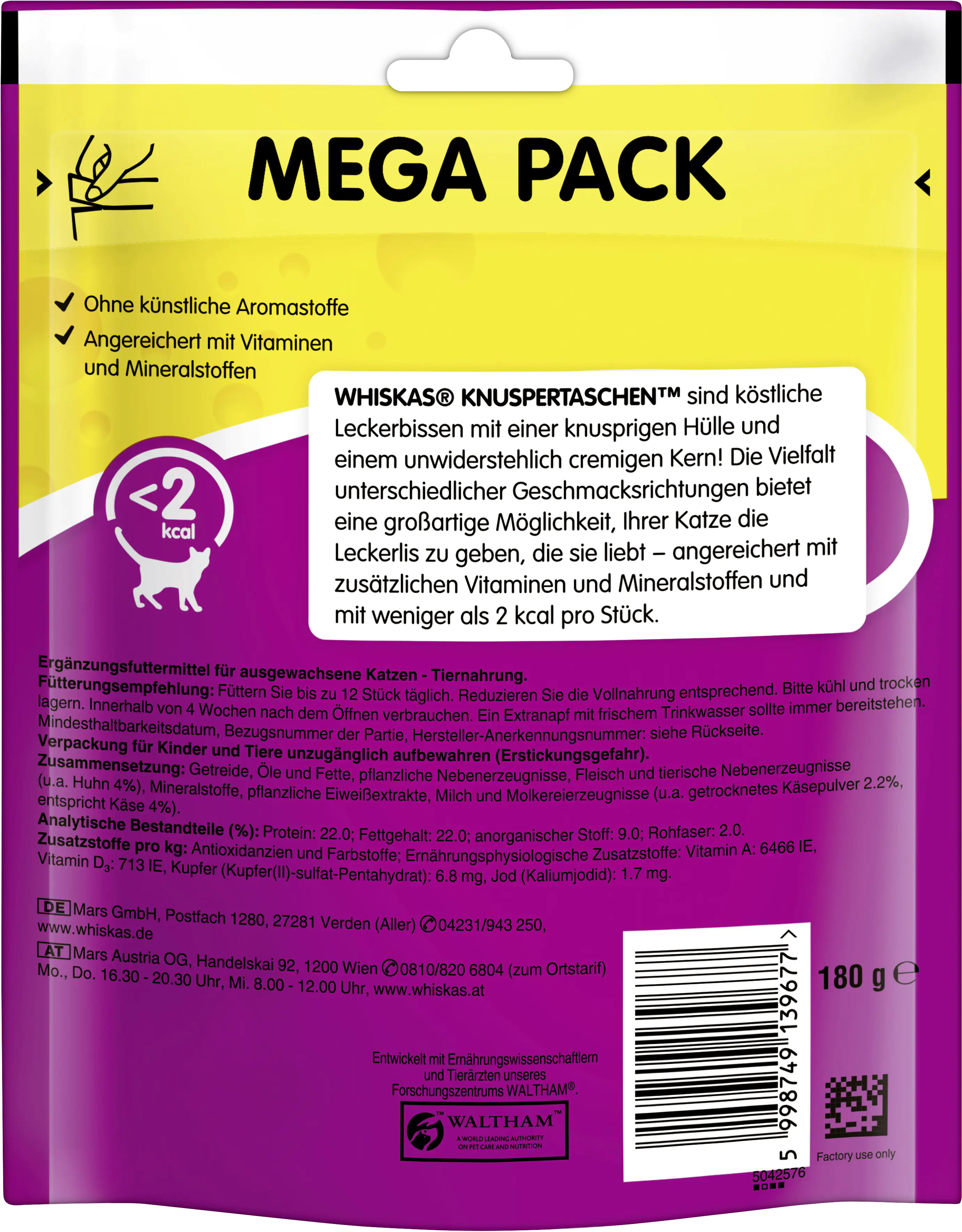 Whiskas Katzensnack Knuspertaschen mit Huhn und Käse 180 g