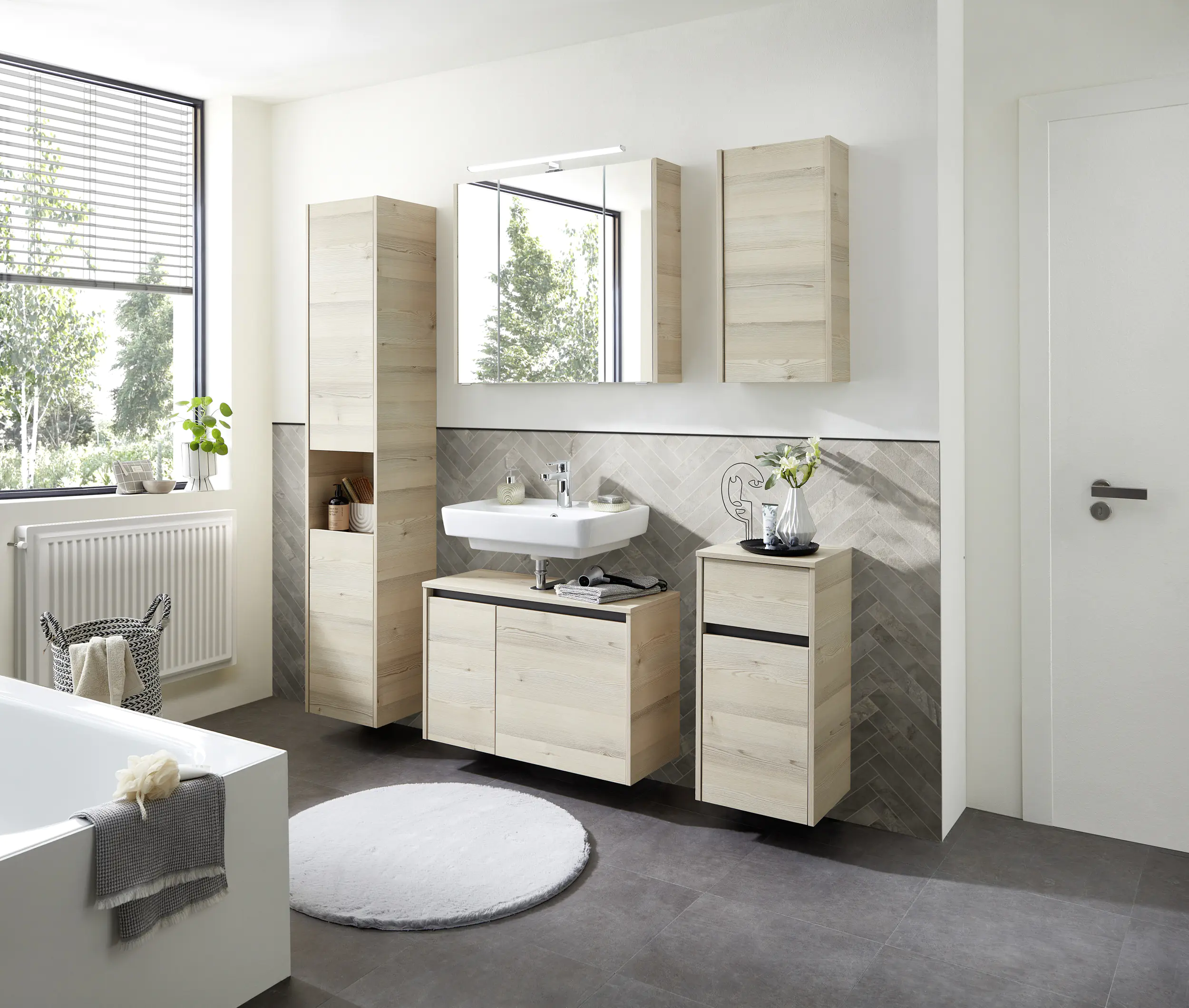 Pelipal Hochschrank Quickset 393 Polar Pinie/Akzent Quarzgrau 35 cm