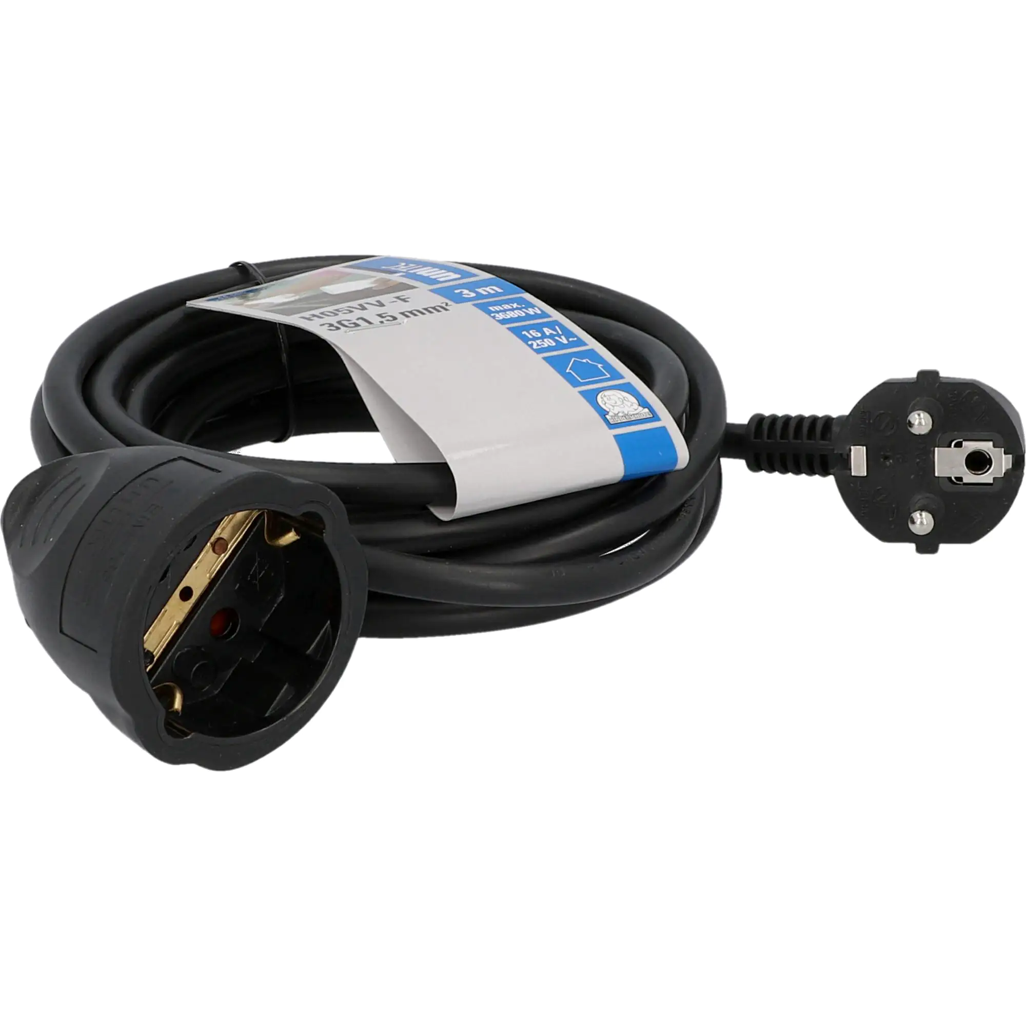 Unitec Verlängerungskabel Innen 3 Meter H05VV-F3G1,5, schwarz Unitec Verlängerungskabel Innen 3 Meter H05VV-F3G1,5, schwarz