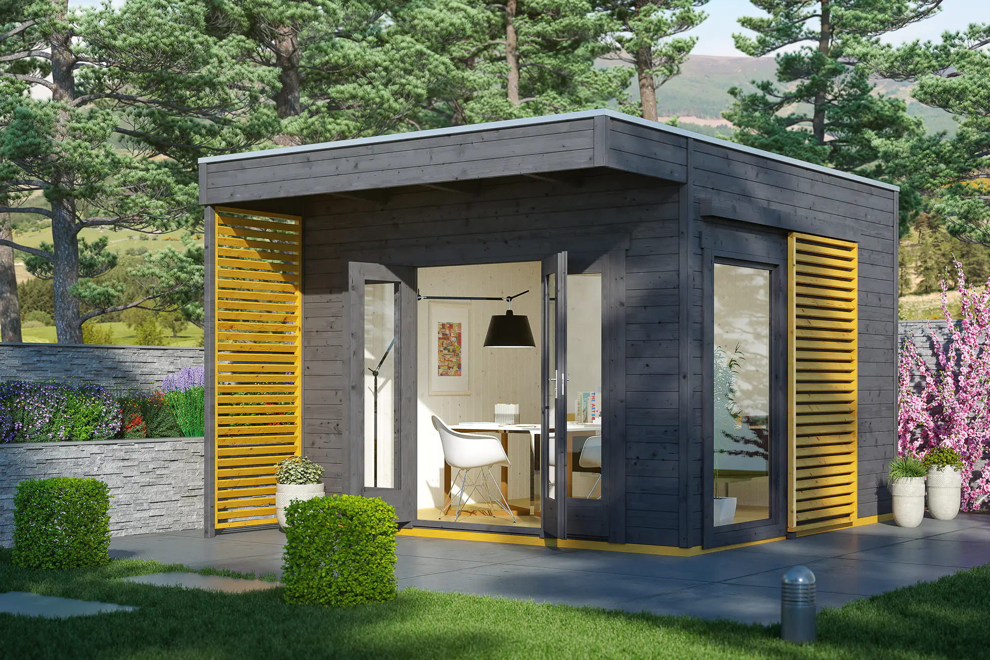 4018211035847 SKAN HOLZ Gartenhaus Tokio 2 340 x 340 cm schiefergrau mit Fußboden, doppelschalig