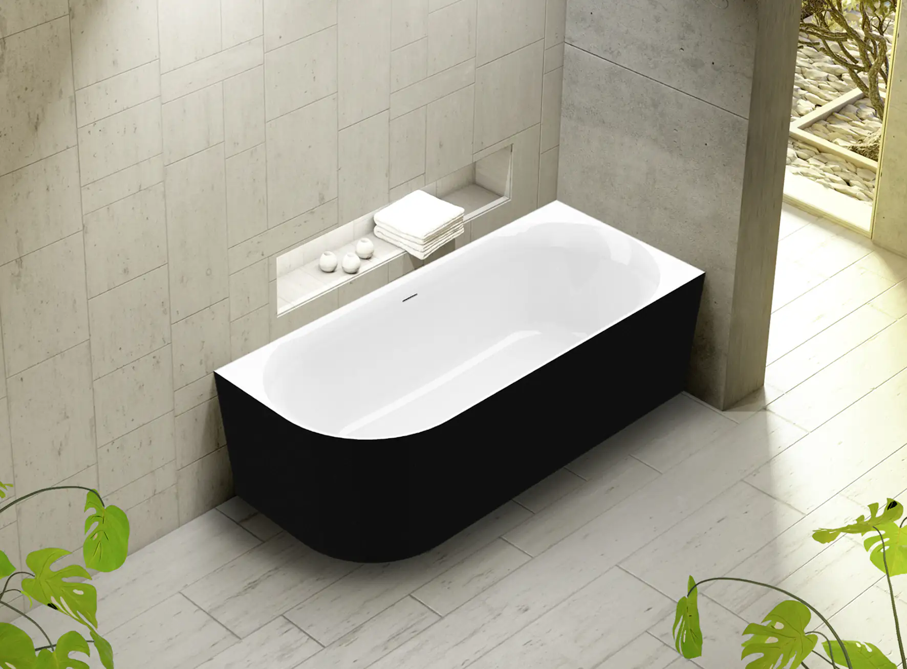 Ottofond Badewanne Mince Corner schwarz-weiß links 180 x 80 / 44 cm