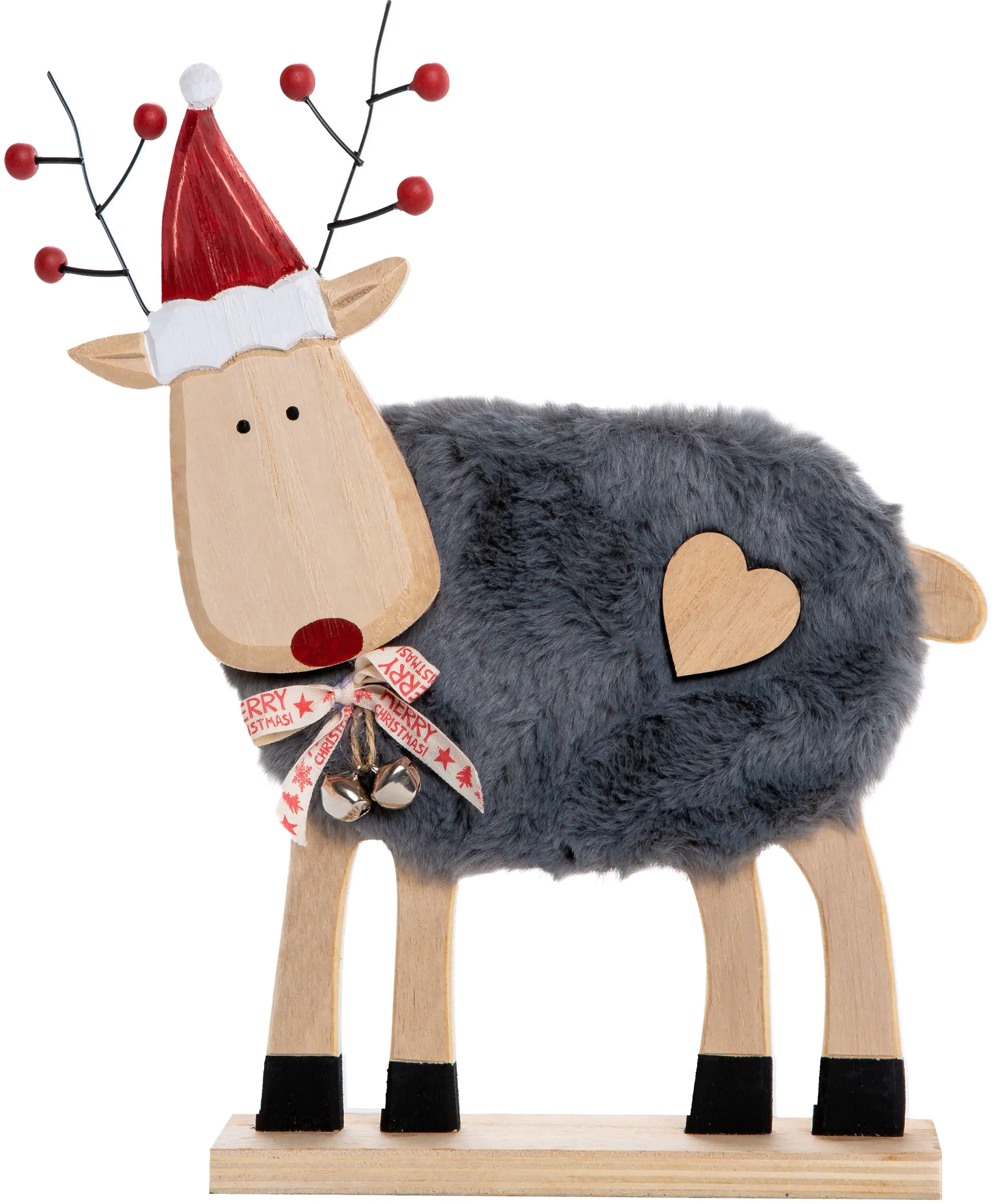 TrendLine Dekofigur Holz Rentier 28 x 24 cm grau-rot