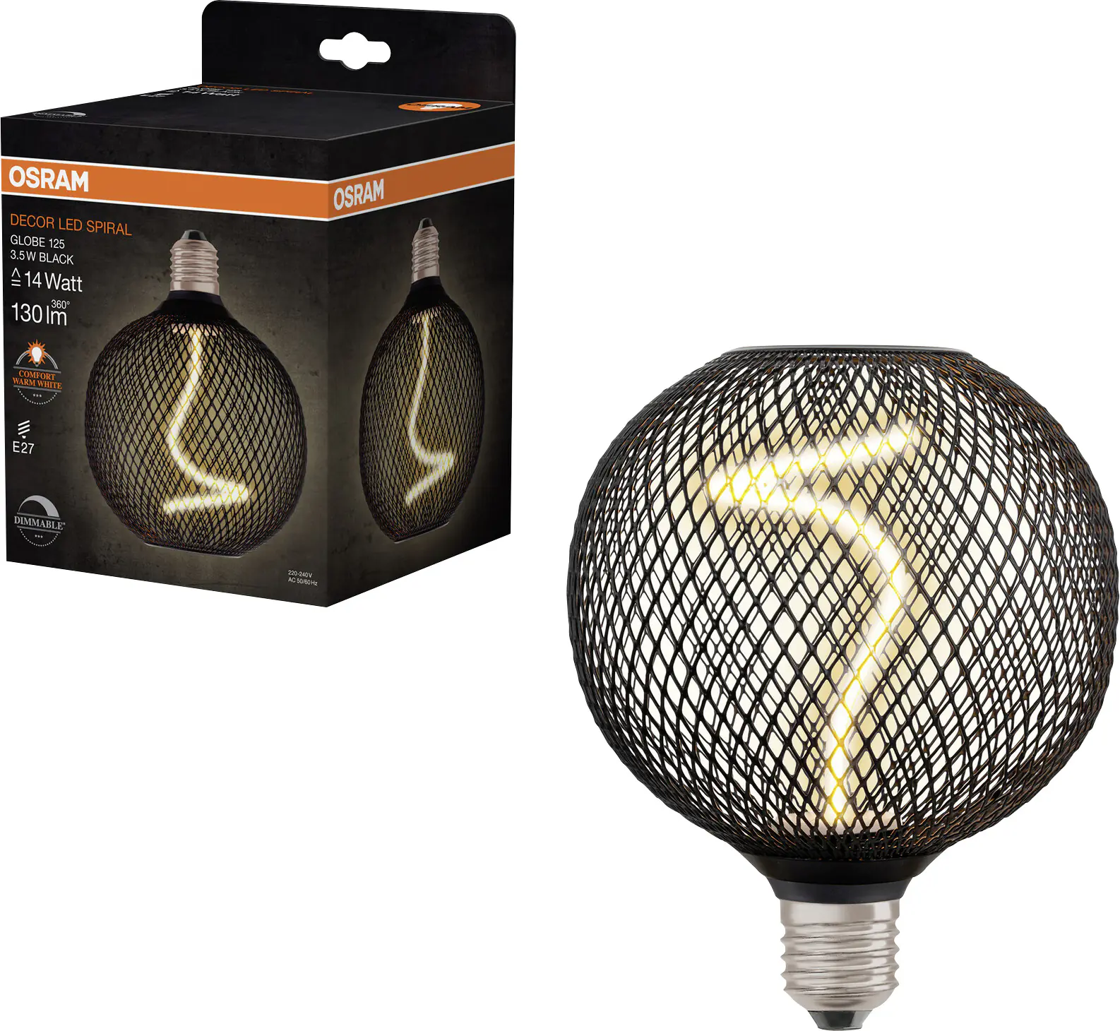 Osram LED Dekoleuchtmittel E27 Globe schwarz 3,5W dimmbar warmweiß