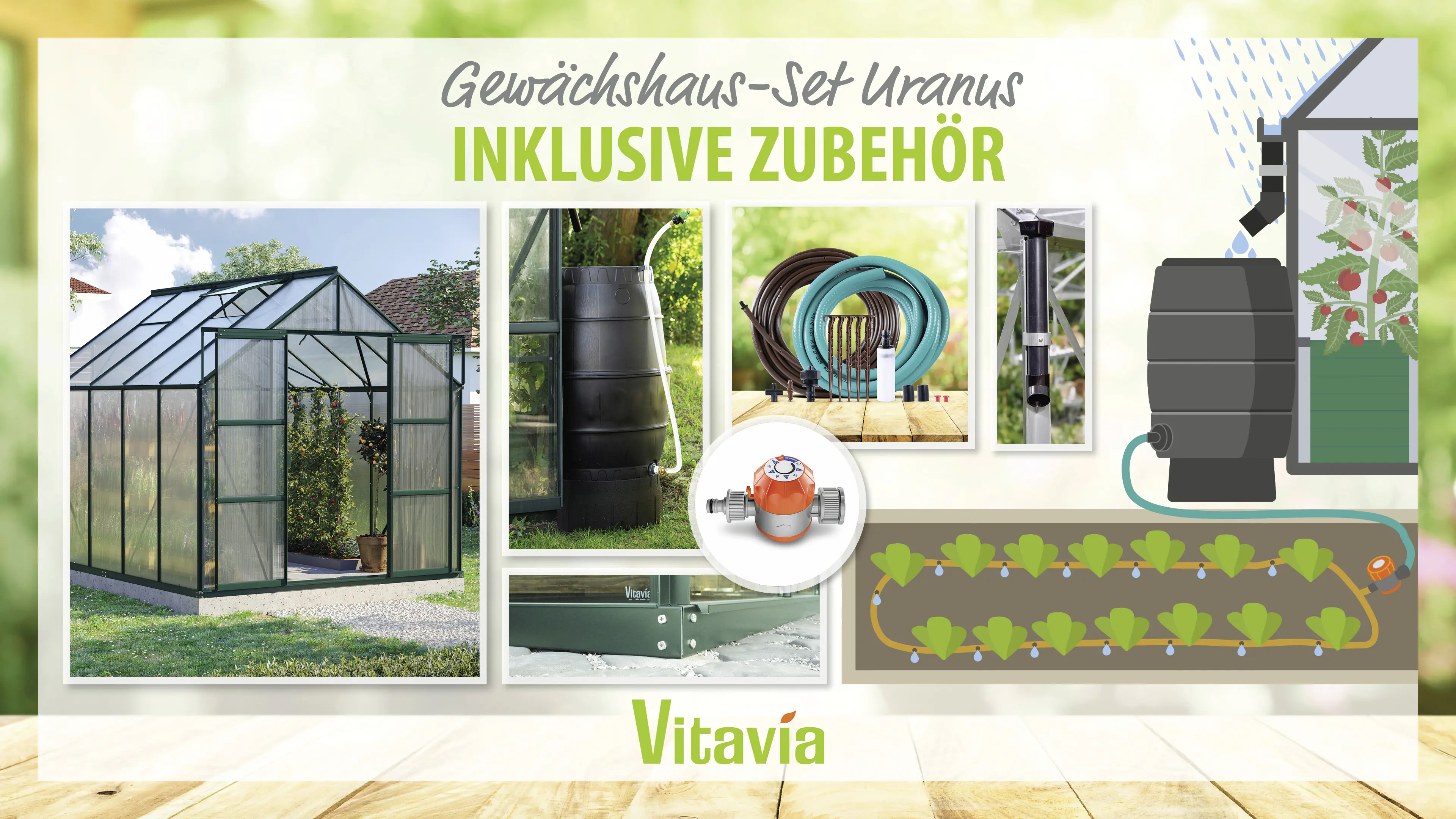Vitavia Gewächshaus-Set Uranus 8300 HKP 6 mm smaragd 254 x 317 cm 