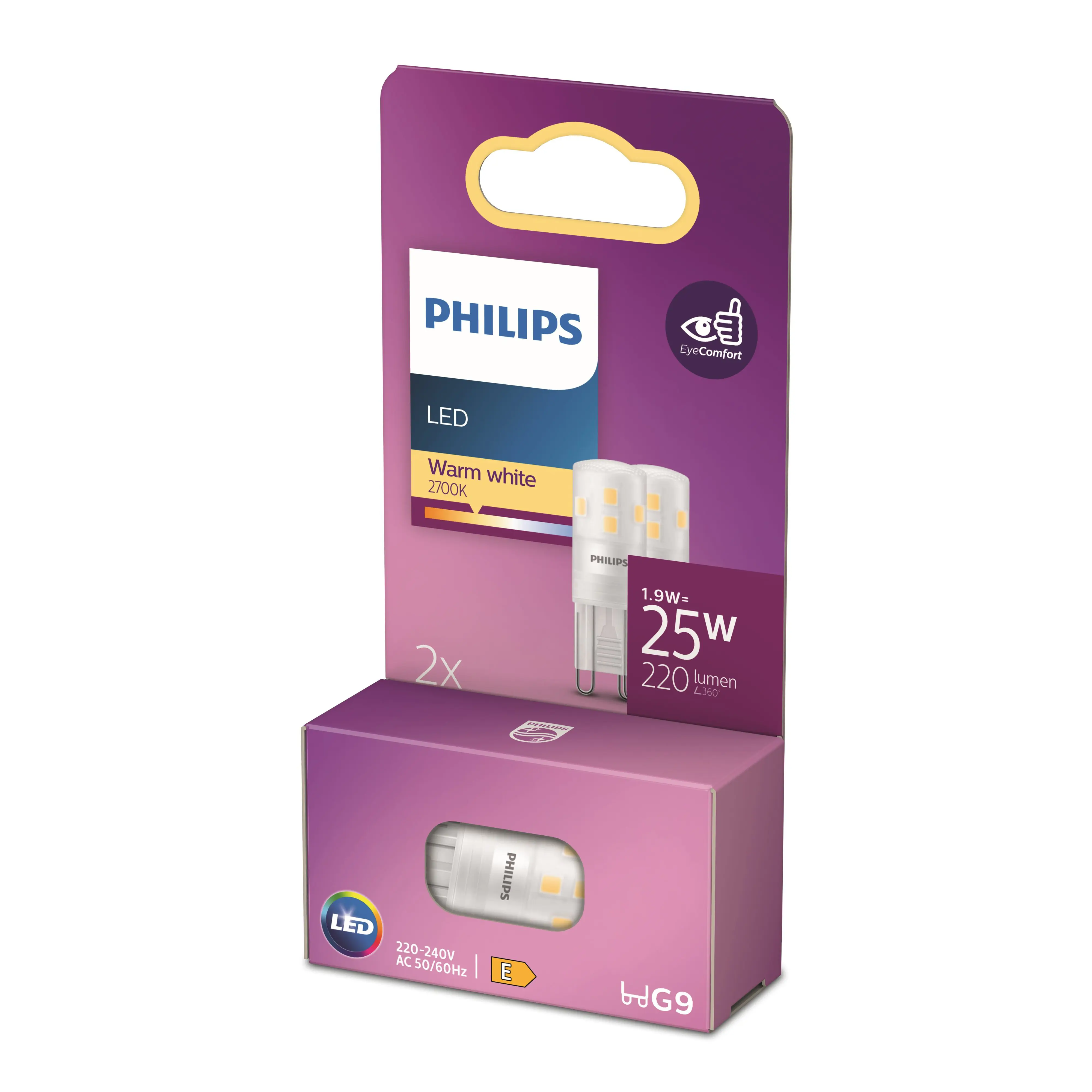 Philips LED Leuchtmittel G9 1,9W 220lm 2700K 2er Pack