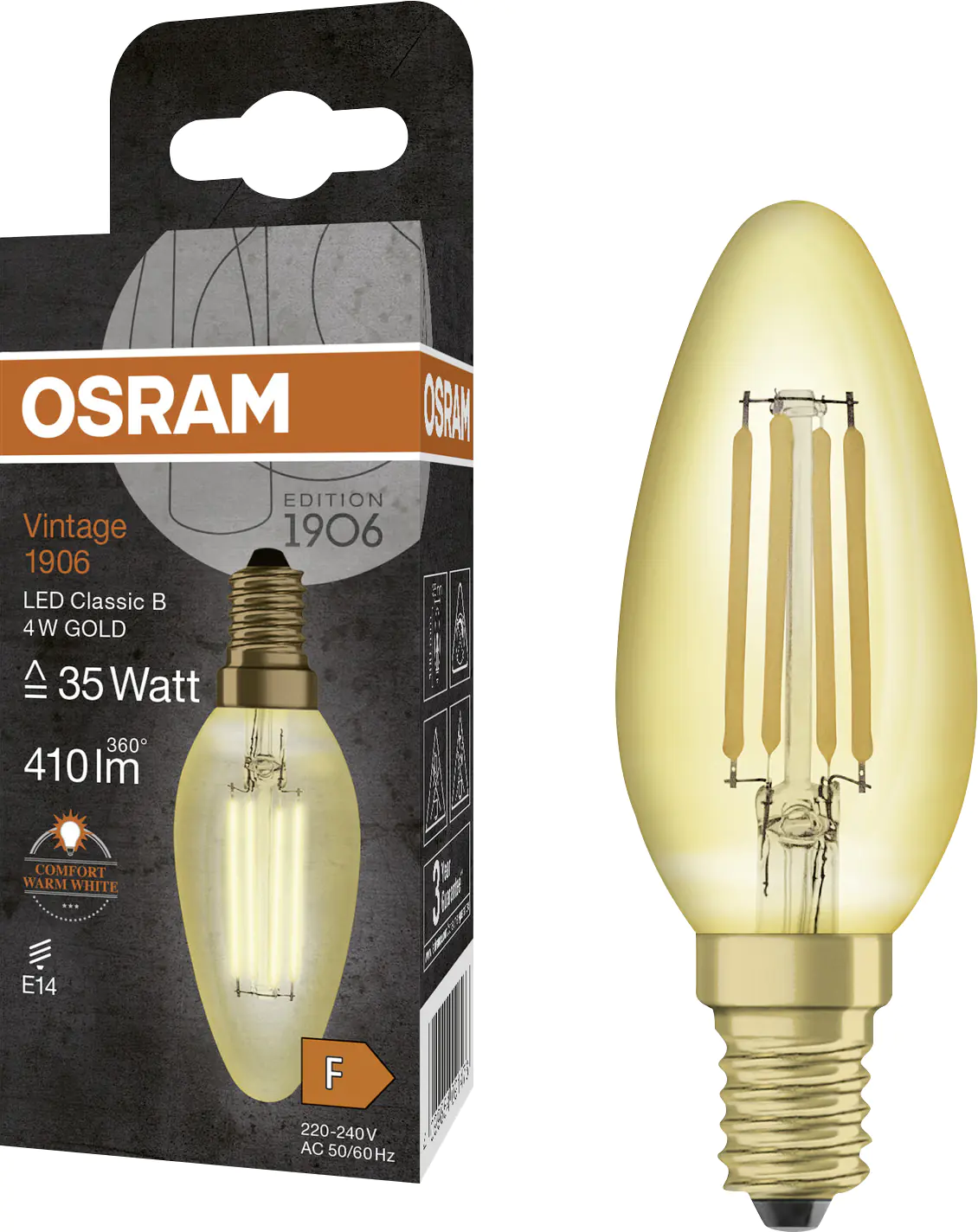 Osram LED Kerzenlampe E14 4 W warmweiß amber
