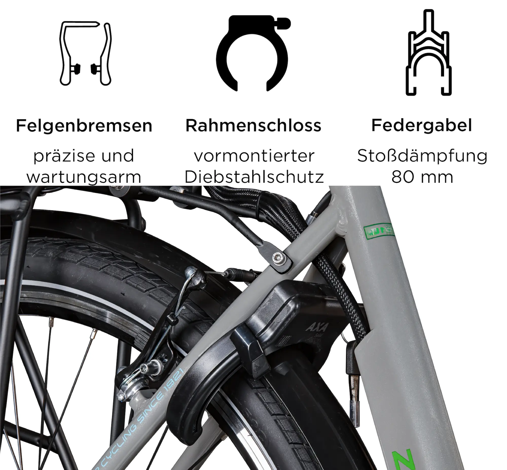 Zündapp E-Bike Z502 City 28 Zoll 7-Gang 522 Wh grau grün