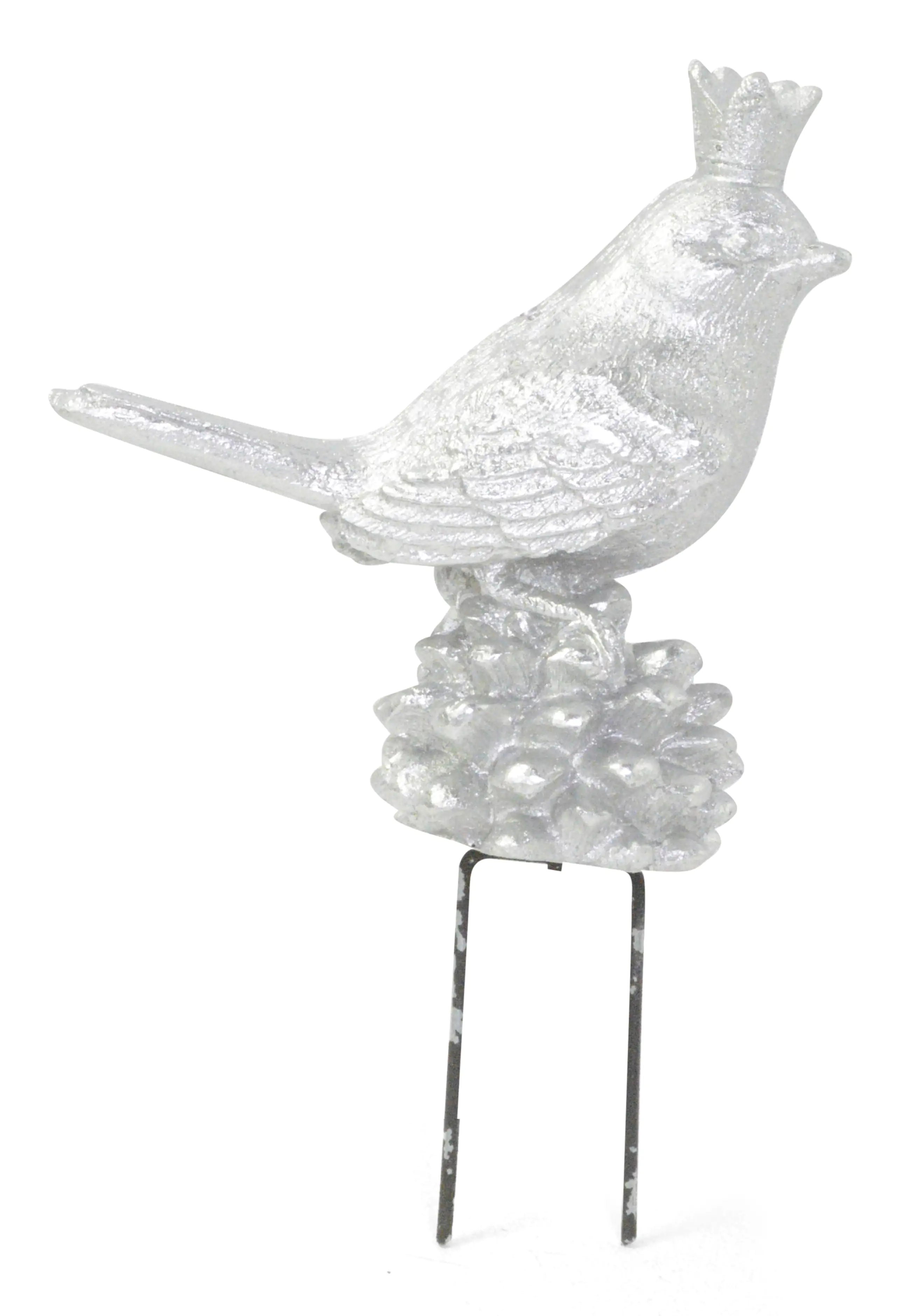 Riffelmacher Vogel auf Zapfen mit Kranzhafte silber, 6 x 3 x 10 cm