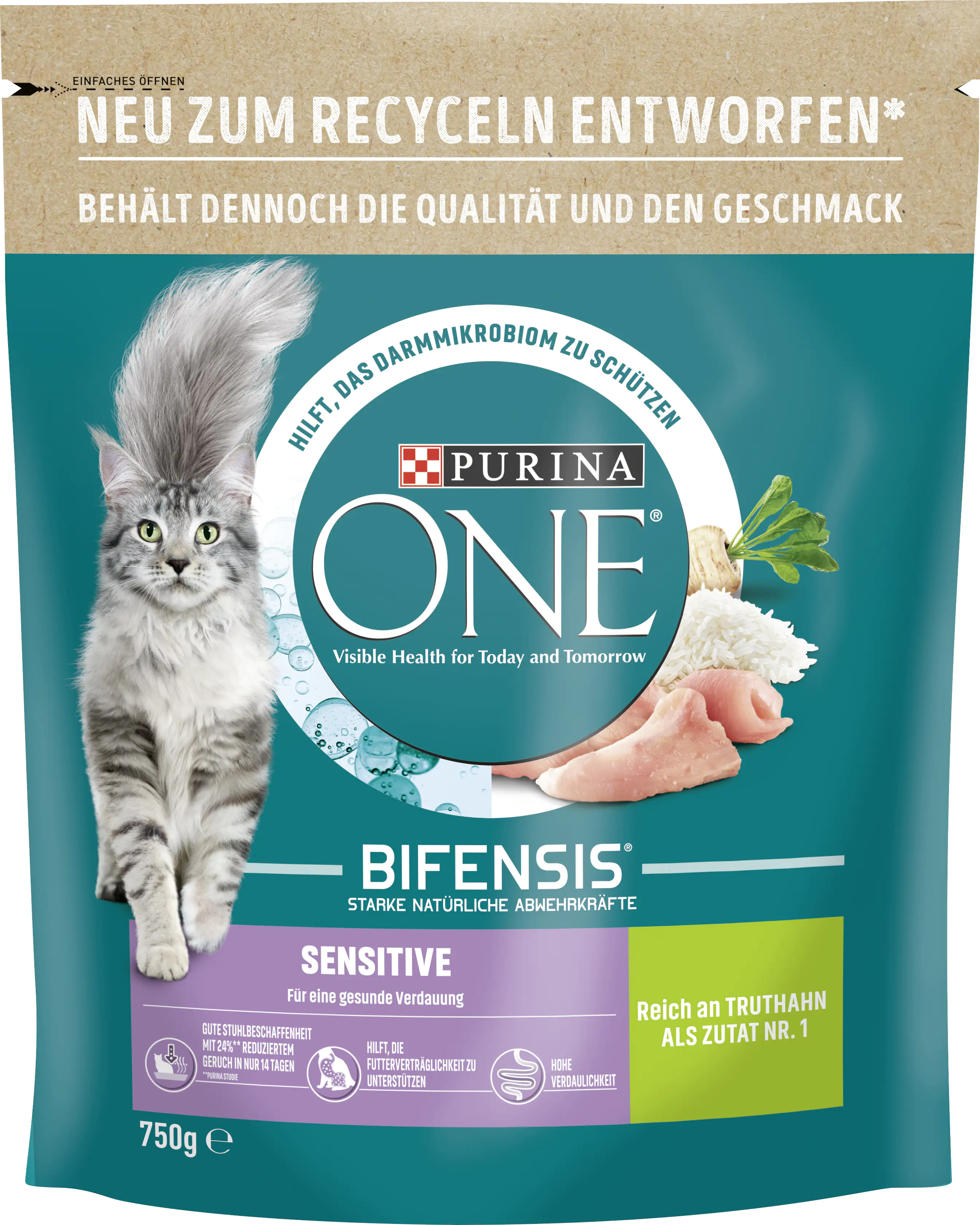 Purina ONE Sensitive reich an Truthahn und Reis 750 g