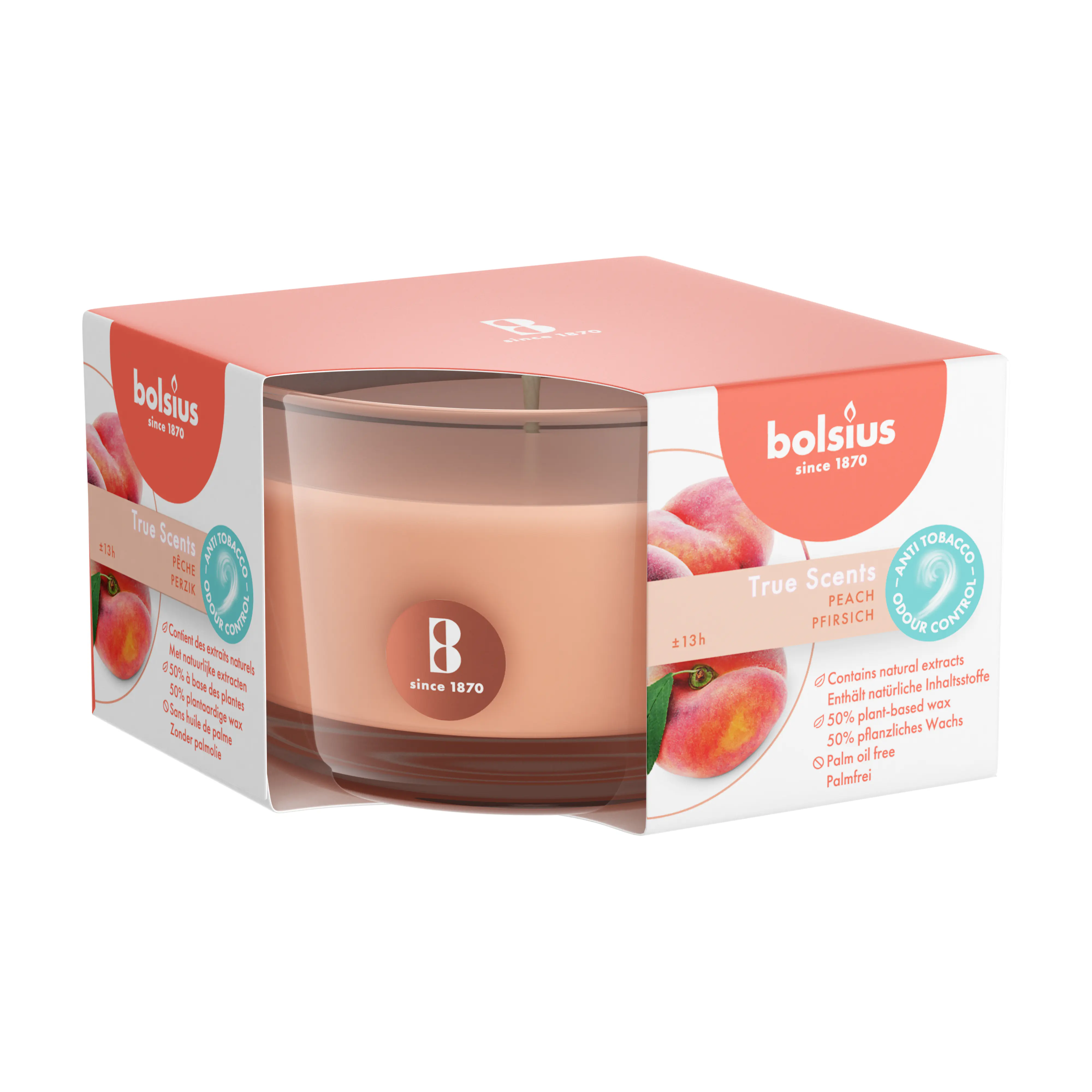 Bolsius Duftkerze True Scents Pfirsich 5 cm im Glas