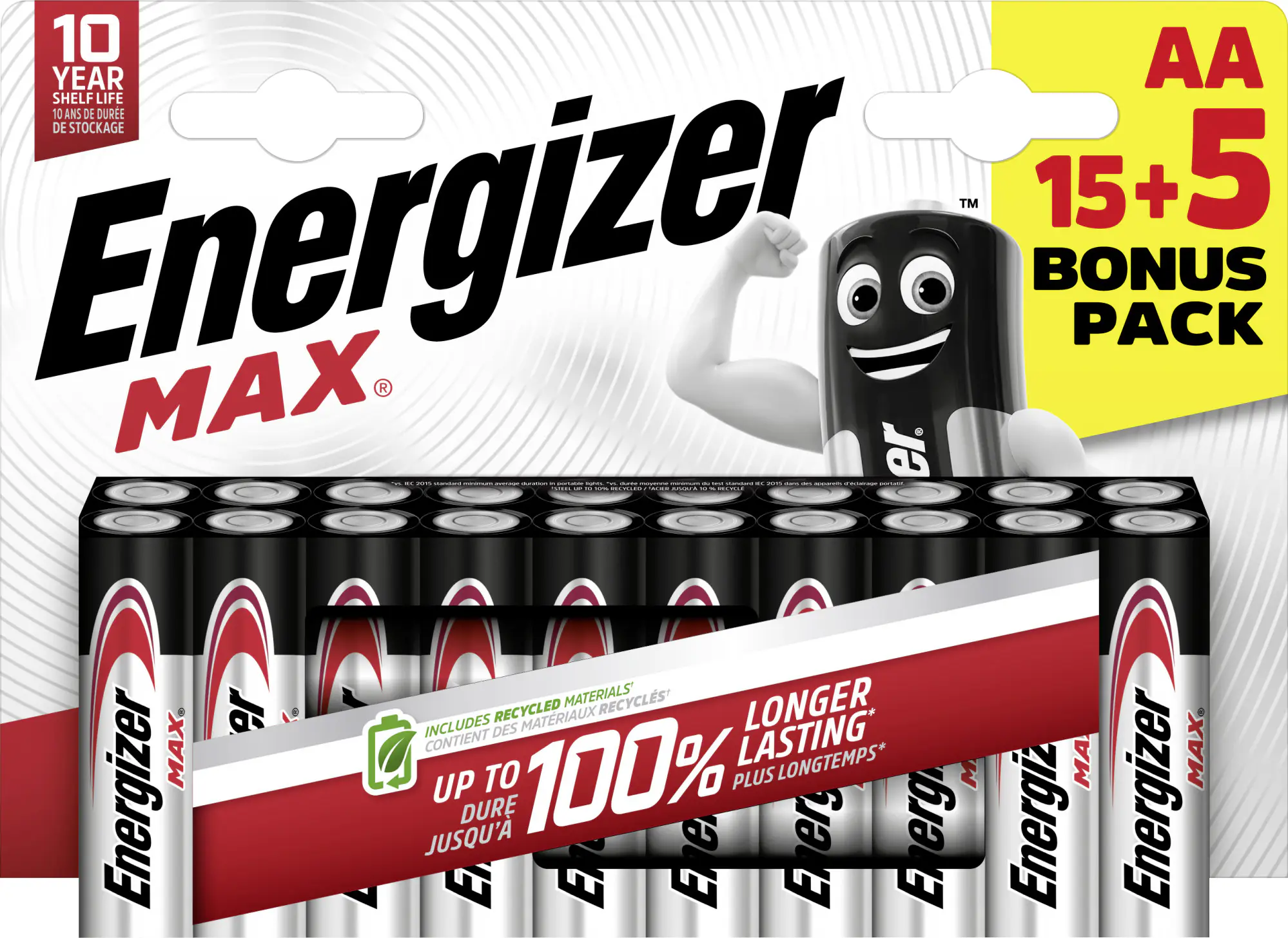 Energizer Max Alkaline Batterie Mignon AA 1,5 V, 15 + 5er Pack