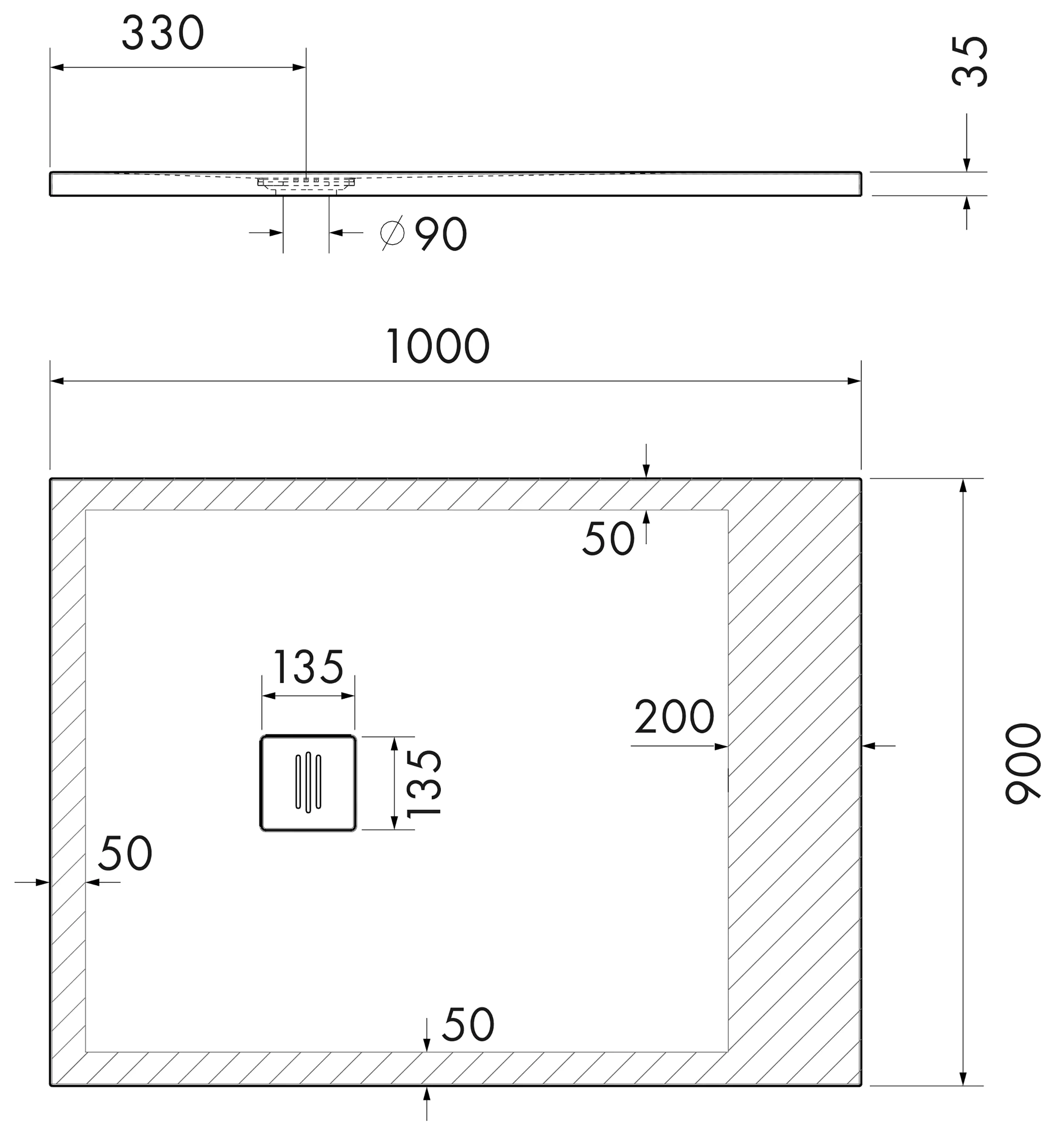 Ottofond Duschwanne Nevis 100x90x3,5 cm weiß