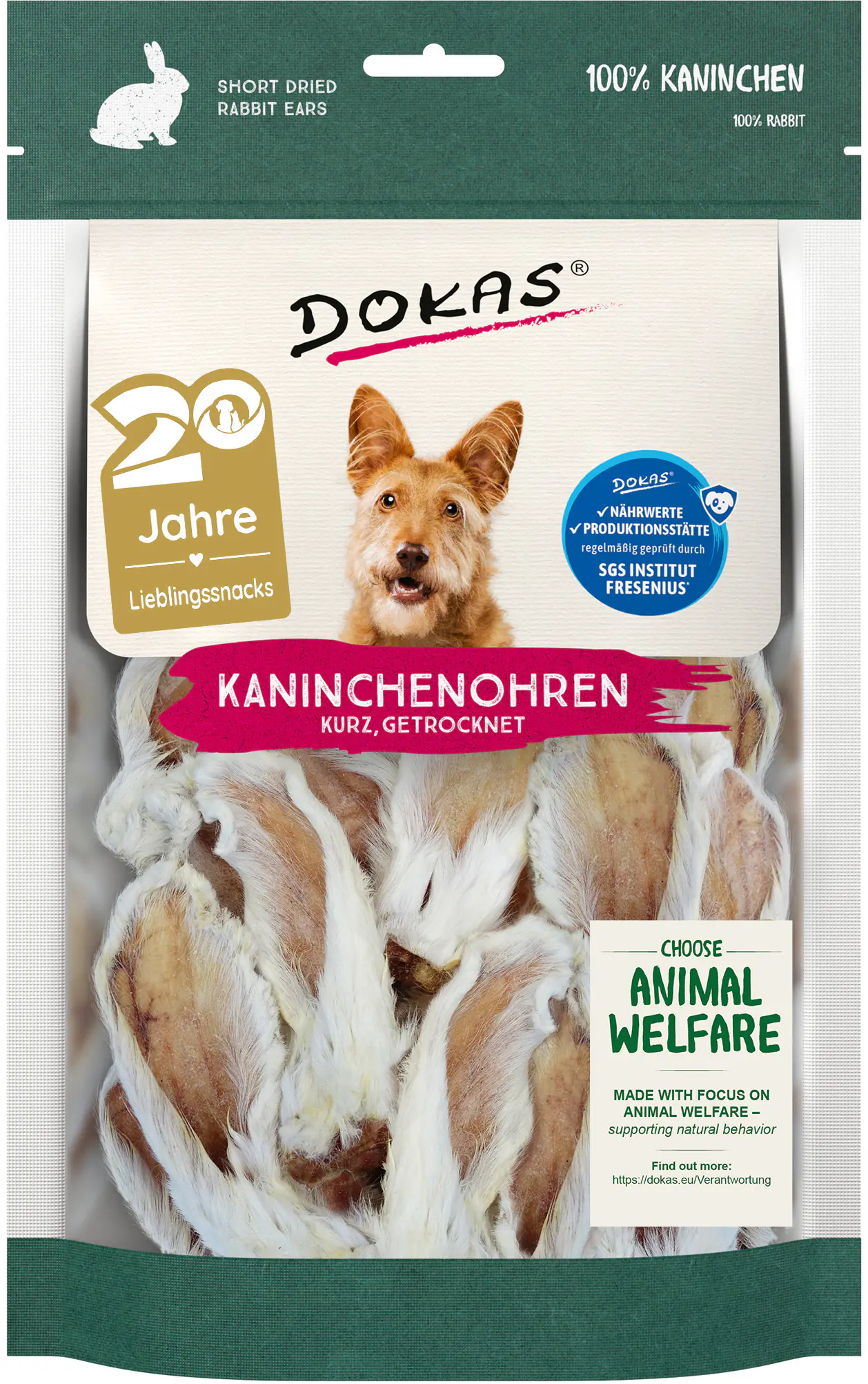 Dokas Kaninchenohren mit Fell 100 g, getrocknet