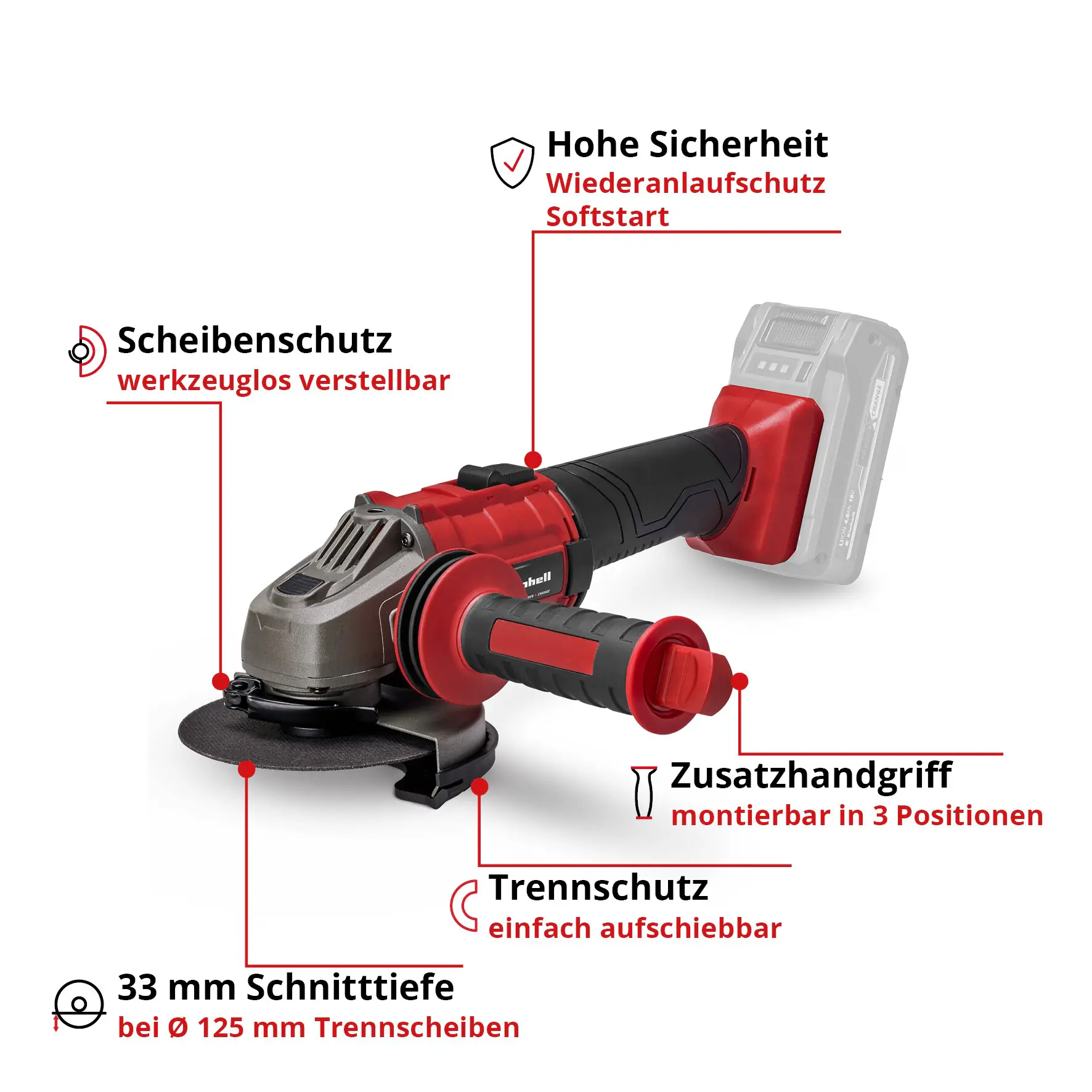 Einhell Akku-Winkelschleifer TC-AG 18/8500 Li Solo 18 V