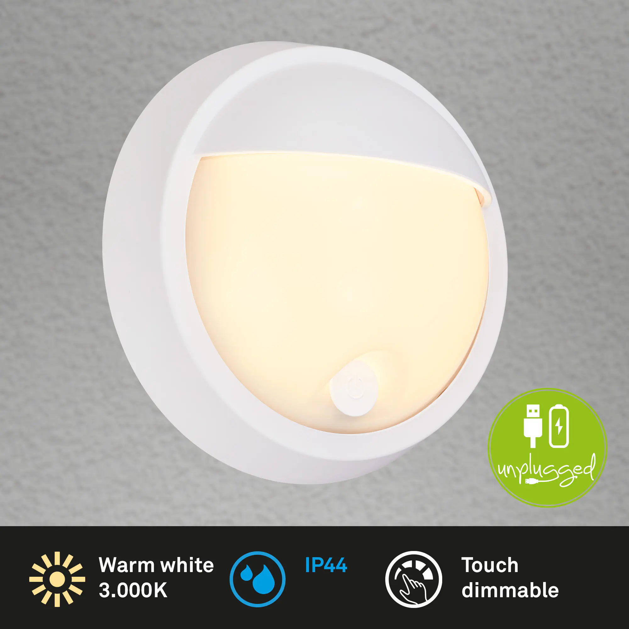Briloner LED Außenwandleuchte Puni Akku 4W weiß Touch-Dimmer warmweiß Briloner LED Außenwandleuchte Puni Akku 4W weiß Touch-Dimmer warmweiß