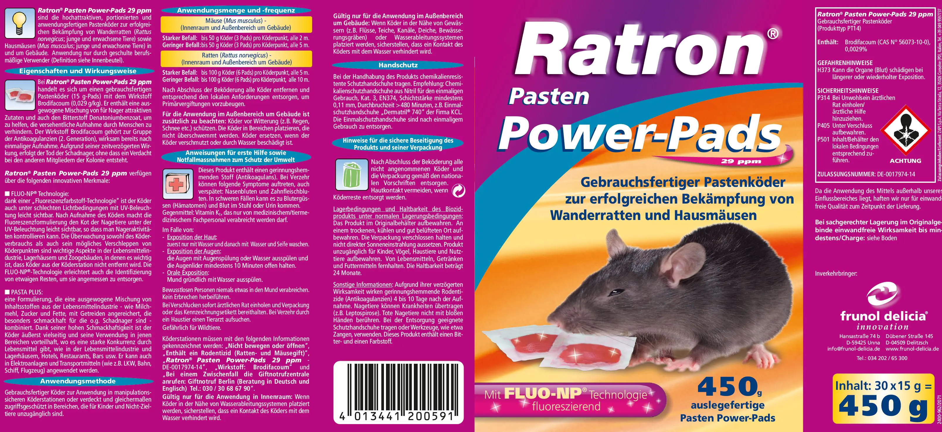 Ratron Rattenköder Pasten Power-Pads 29 ppm, 450 g Ratron Rattenköder Pasten Power-Pads 29 ppm, 450 g