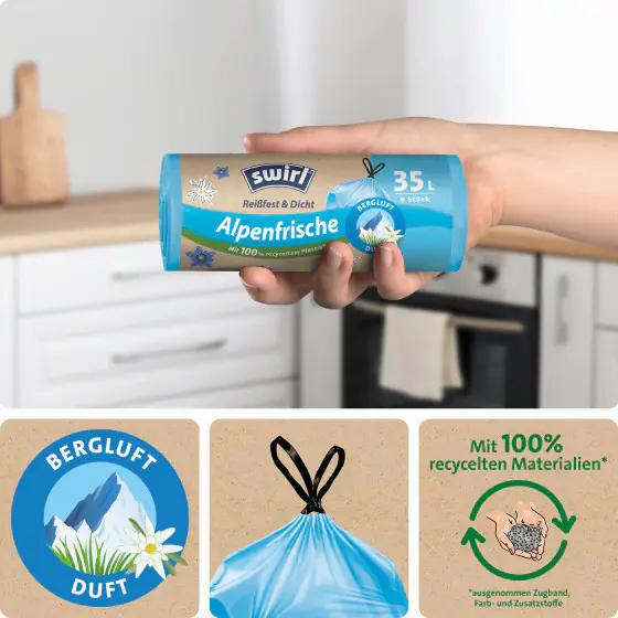Swirl® 35 l Duft-Müllbeutel Alpenfrische Reißfest & Dicht