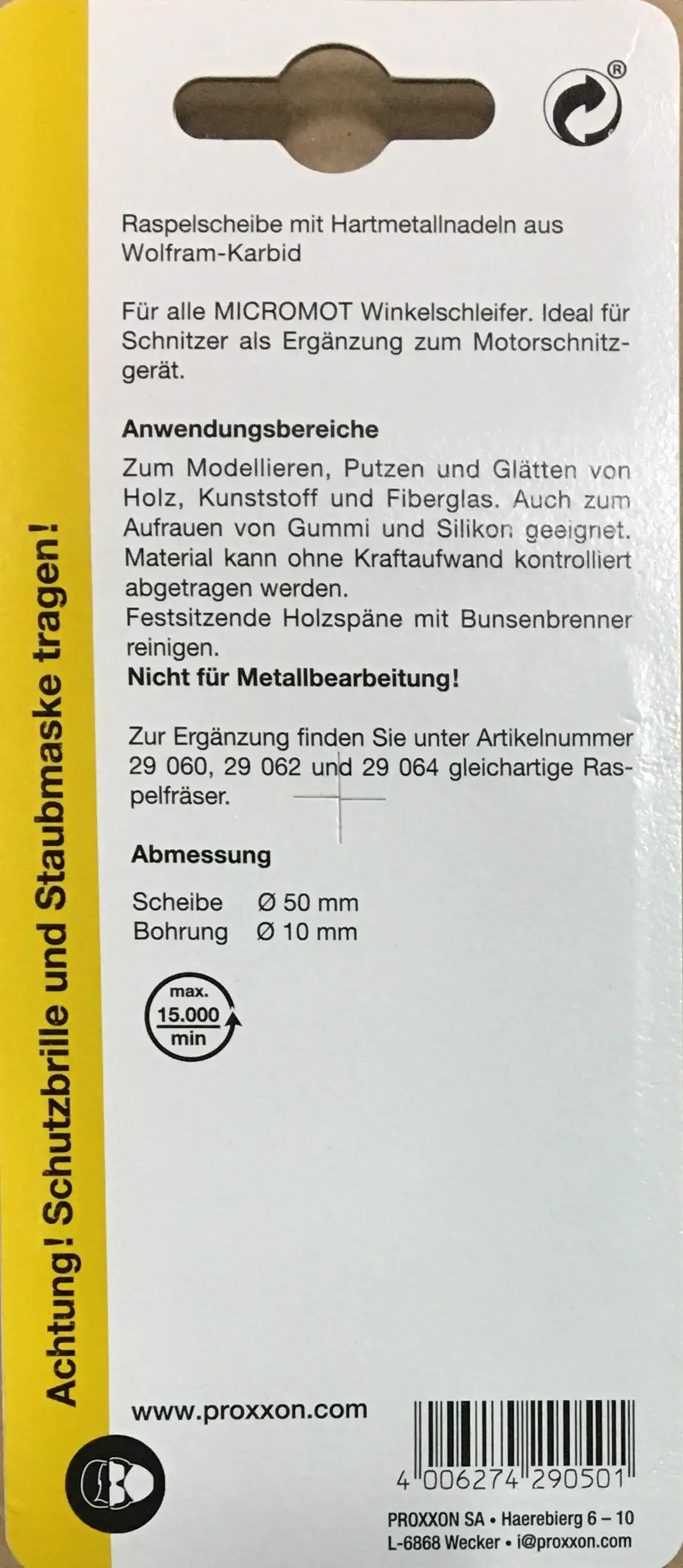Proxxon Micromot Raspelscheibe mit Metallnadeln aus Wolfram-Carbid 50 mm Proxxon Micromot Raspelscheibe mit Metallnadeln aus Wolfram-Carbid 50 mm