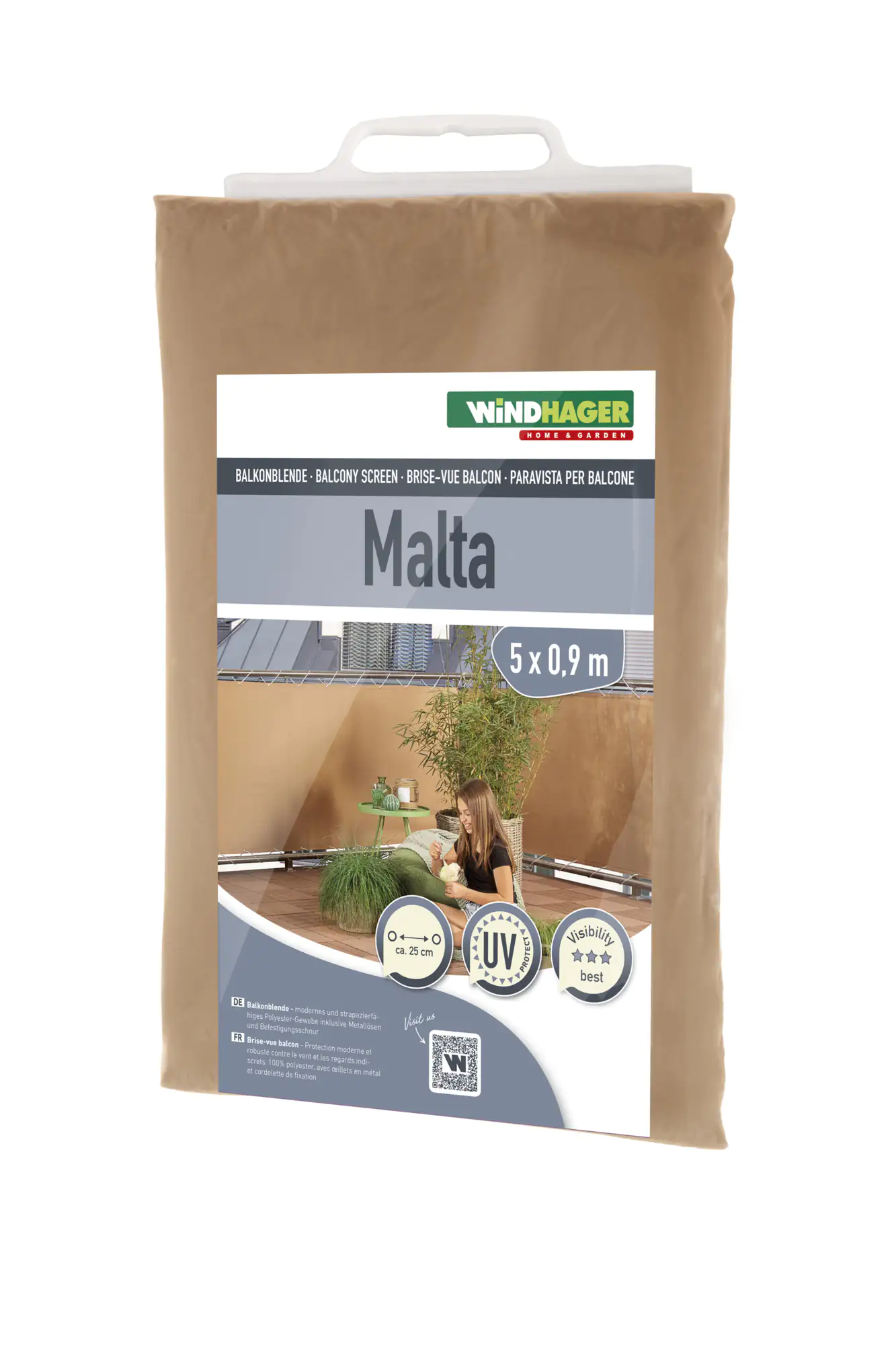 Windhager Balkonblende Malta 0,9 x 5 m, khaki