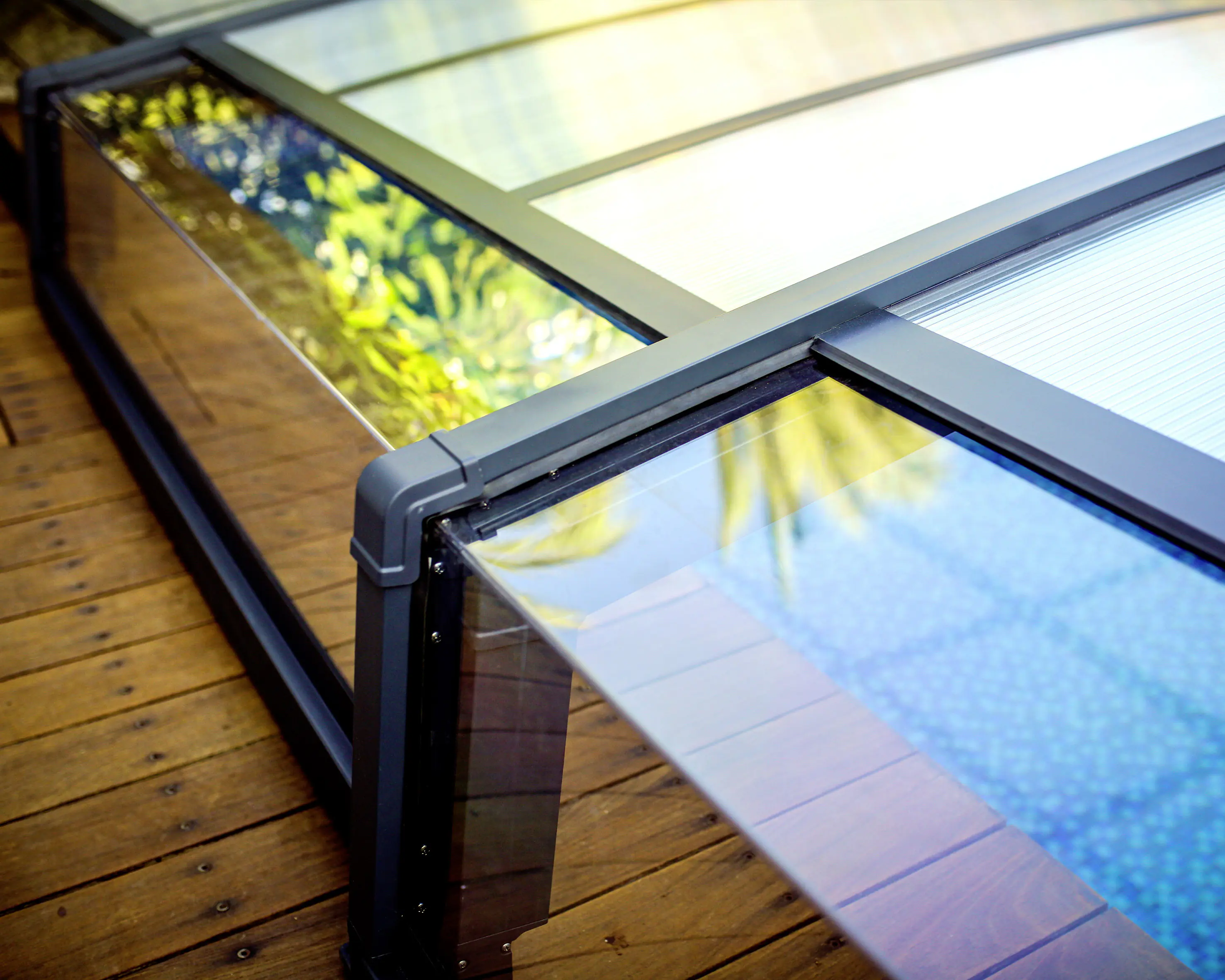 Canopia Poolüberdachung Majorca, 8,74 x 4,7 m, grau Aluminiumrahmen mit Polycarbonatplatten