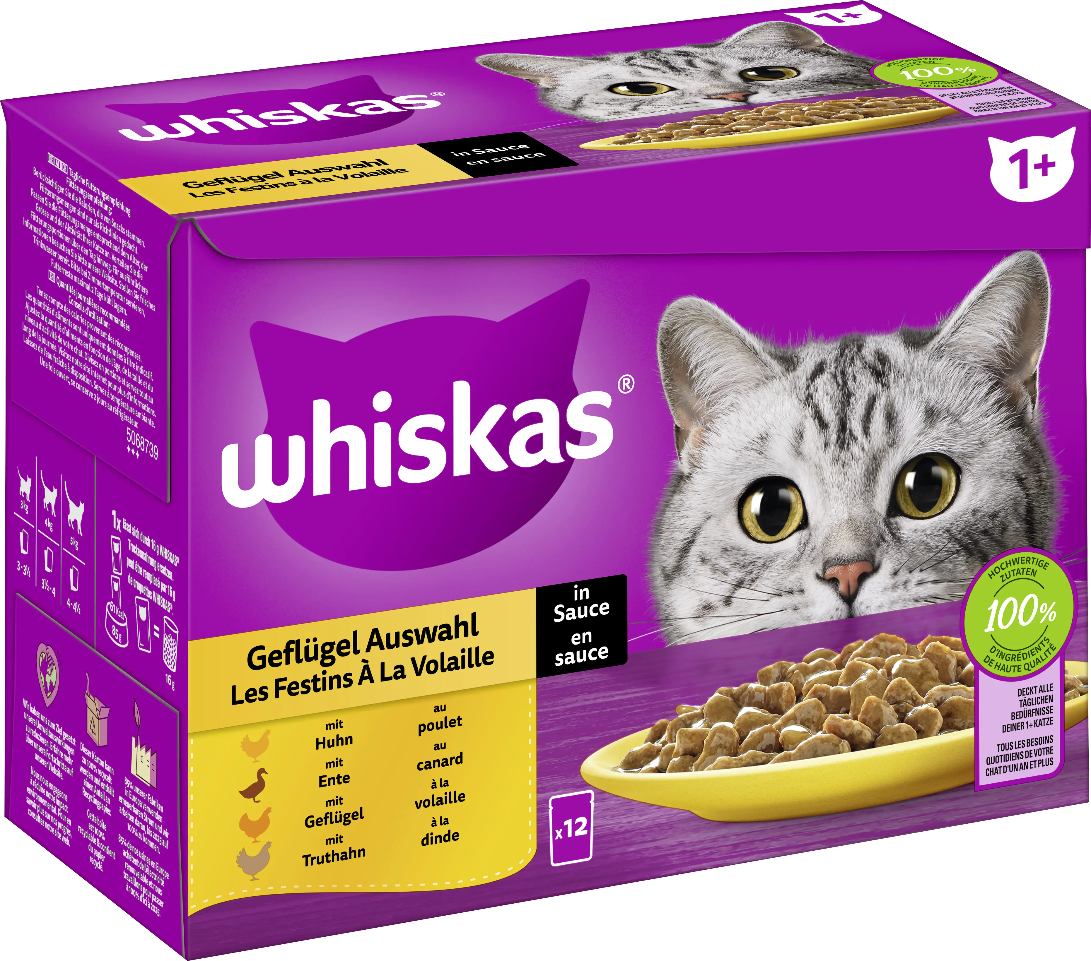 Whiskas Multipack Geflügelauswahl in Sauce Katzenfutter 12 x 85 g