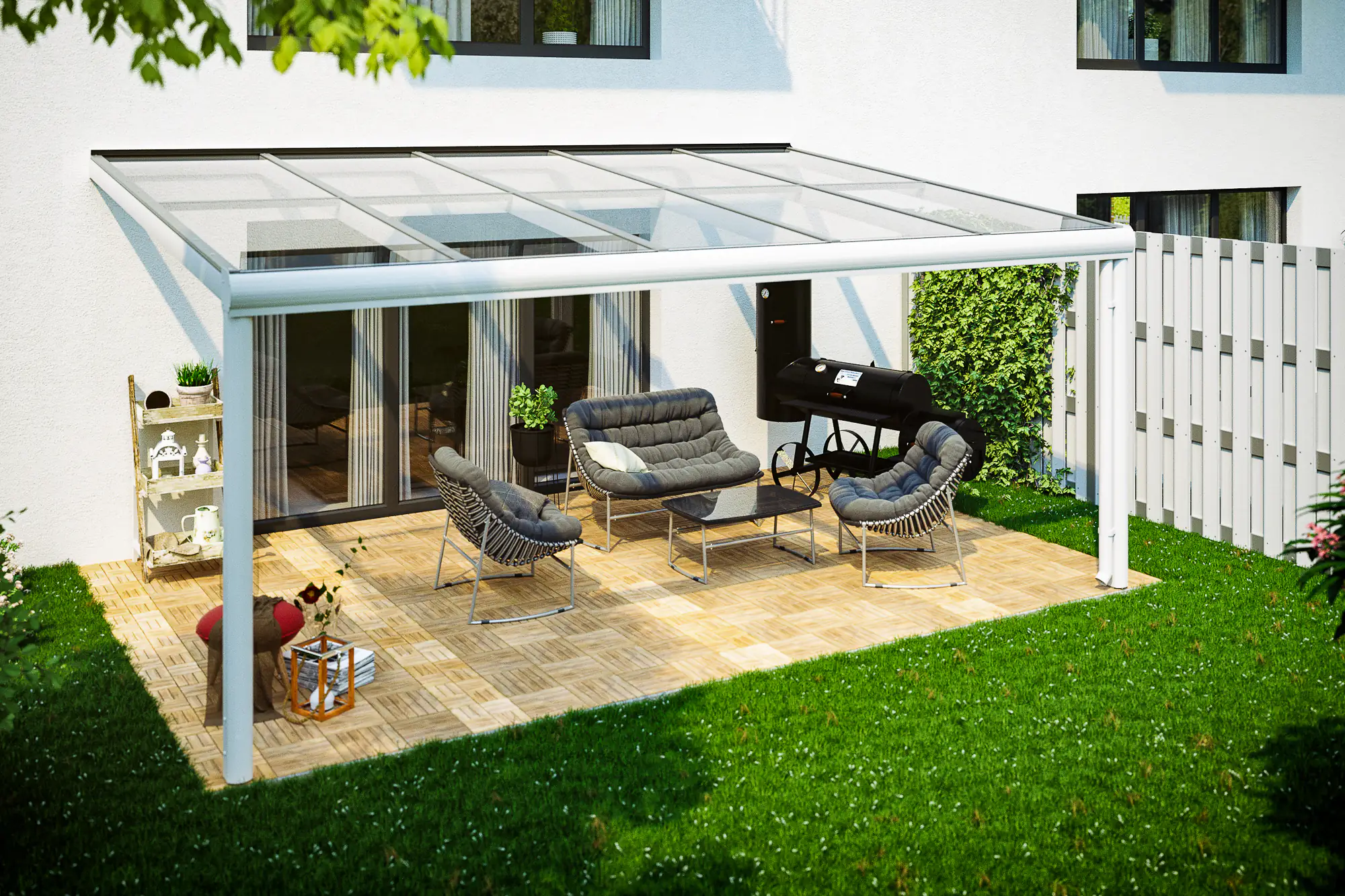 4018211224623 SKAN HOLZ Terrassenüberdachung Modena 541 x 357 cm Aluminium Weiß