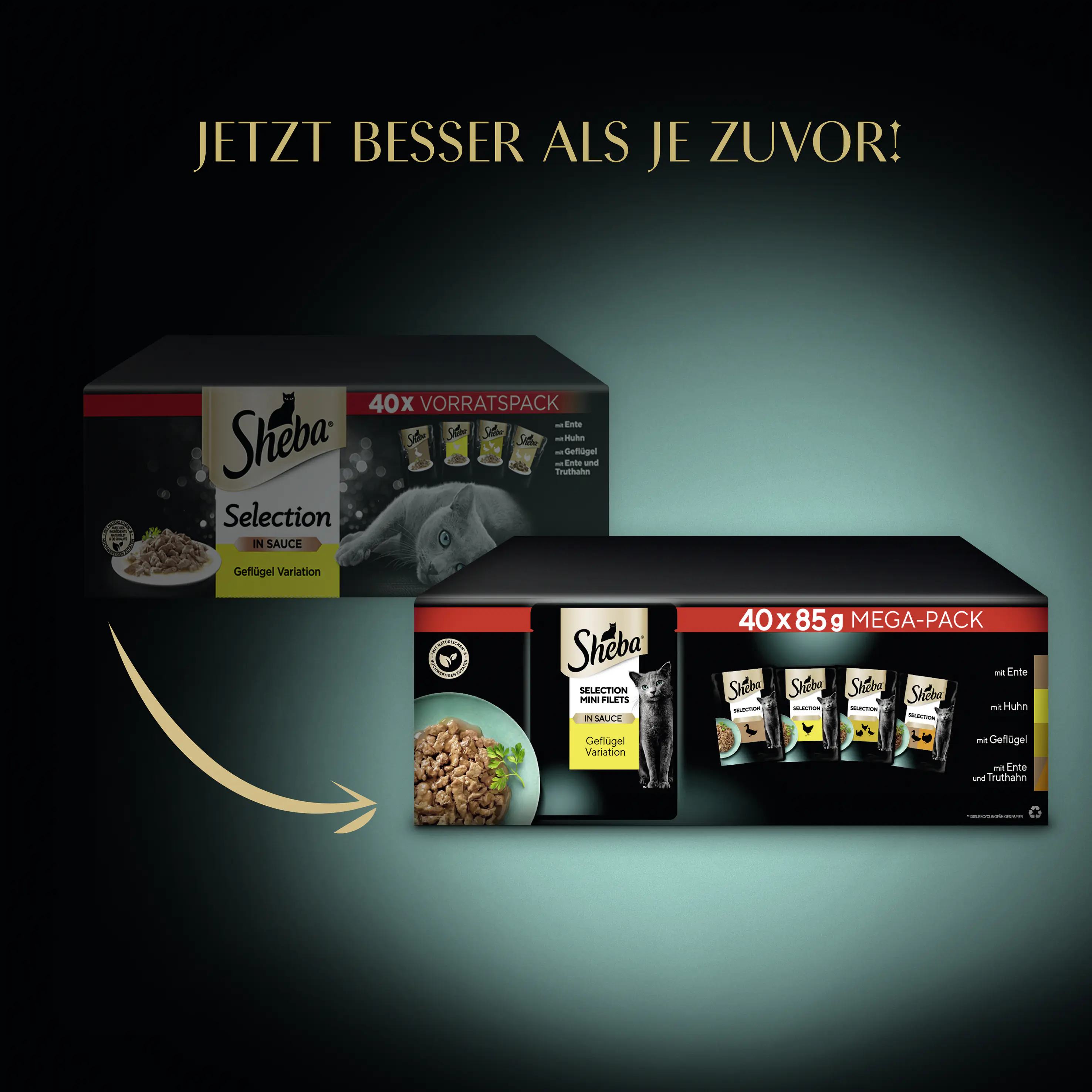 Sheba Katzennassfutter Adult 40 x 85 g Geflügel in Gelee