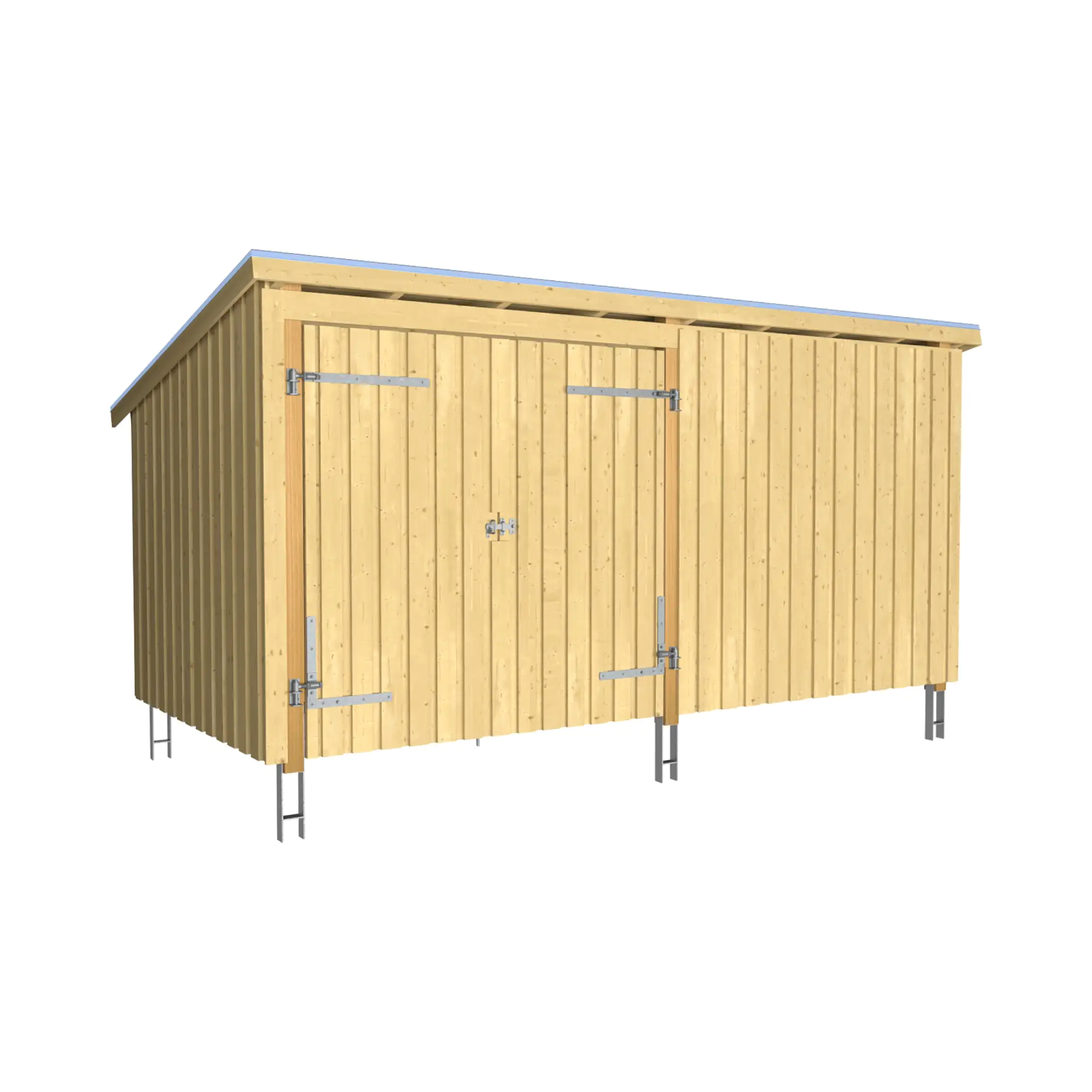 Plus Gartenhaus Nordic Mulit 416 x 208 cm natur mit Doppeltür, Dachpappe, H-Anker