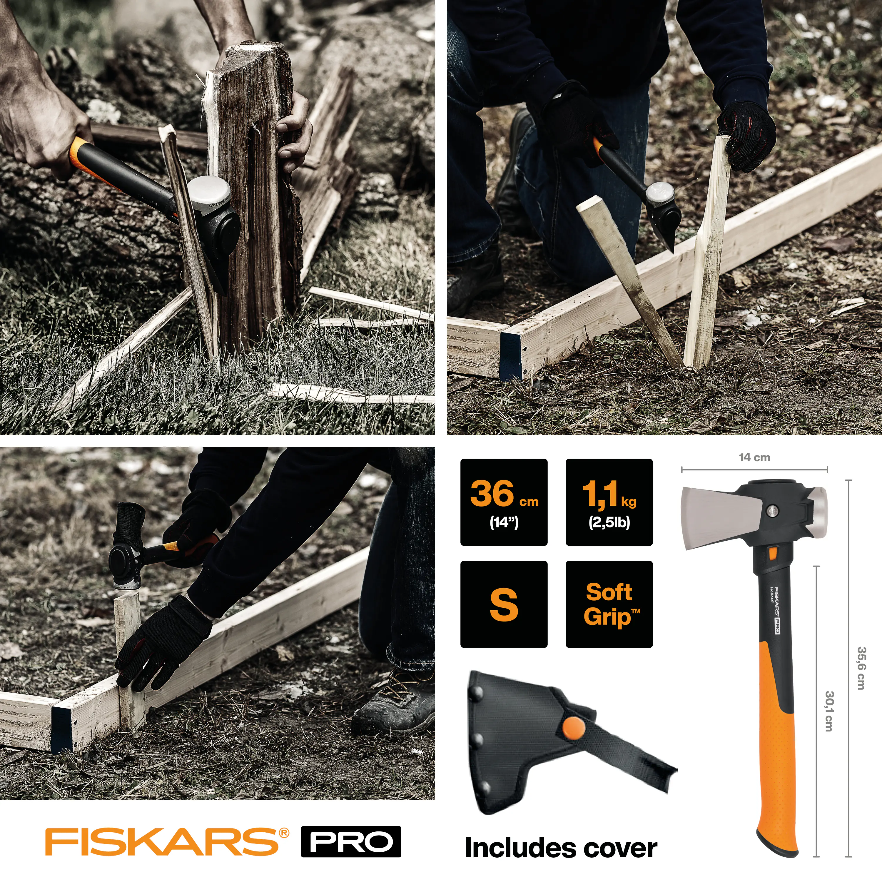 Fiskars Pro Bauaxt IsoCore S 36 cm inkl. Holster