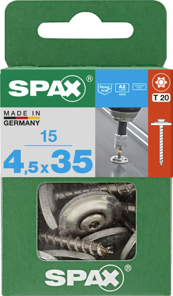 Spax Spenglerschrauben 4,5 x 35 mm T20 Vollgewinde - 15 Stk.  Spax Spenglerschrauben 4,5 x 35 mm T20 Vollgewinde - 15 Stk.
